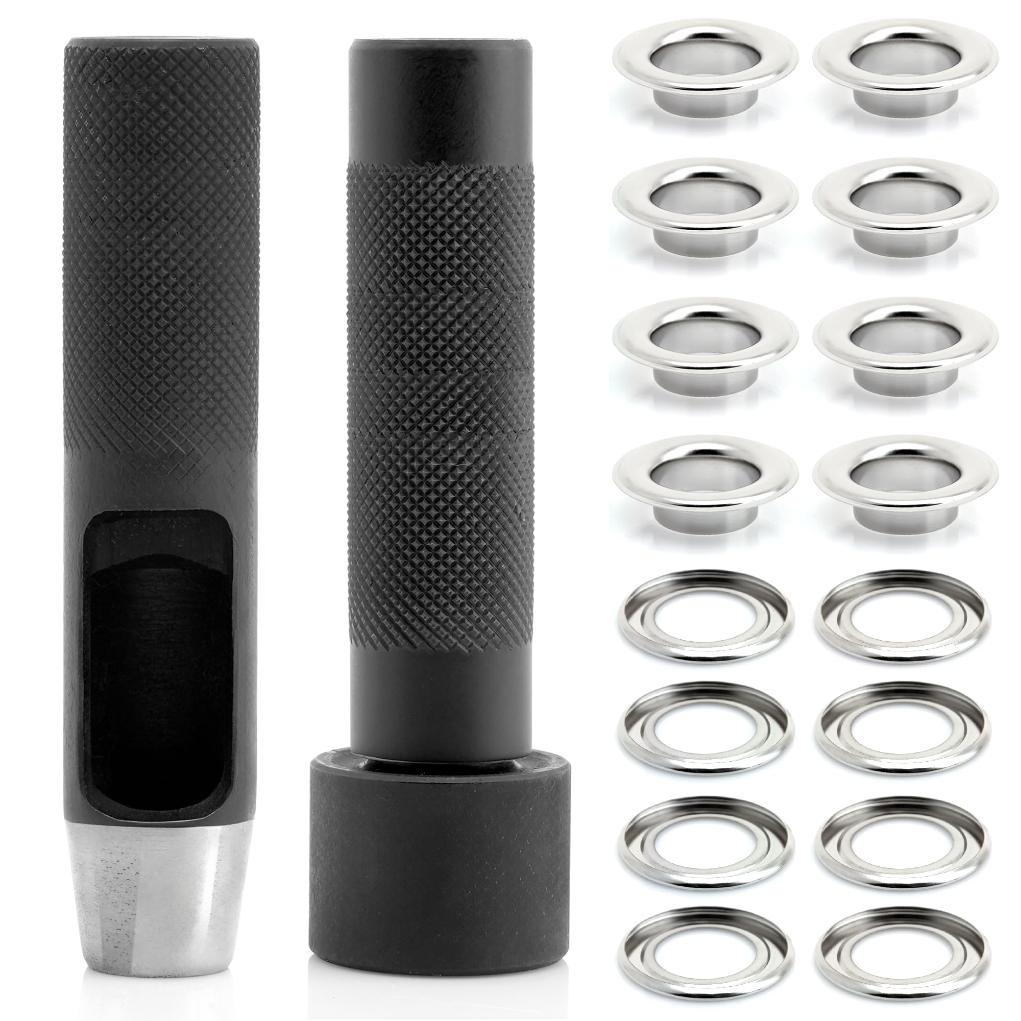 CRAFTMEMORE 3/8" Grommet Tool Kit Eyelet Setting Tool Grommet Setter Hole Punch Cutter & Pack of 10 Grommets (3/8" (10mm) Inside Diameter)
