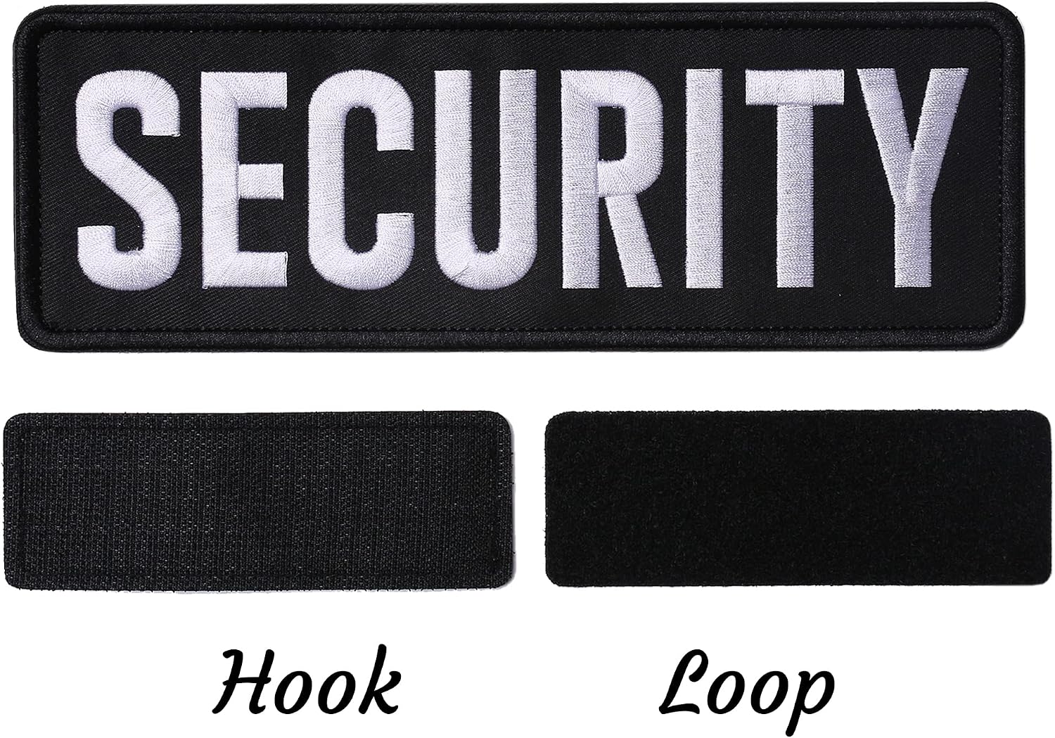 Security Embroidered Patches Hook and Loop, Durable Fabric Security Patch for Officer Guard Uniforms Vest, Jacket, Carrier, Hat, One Small and One Large Black