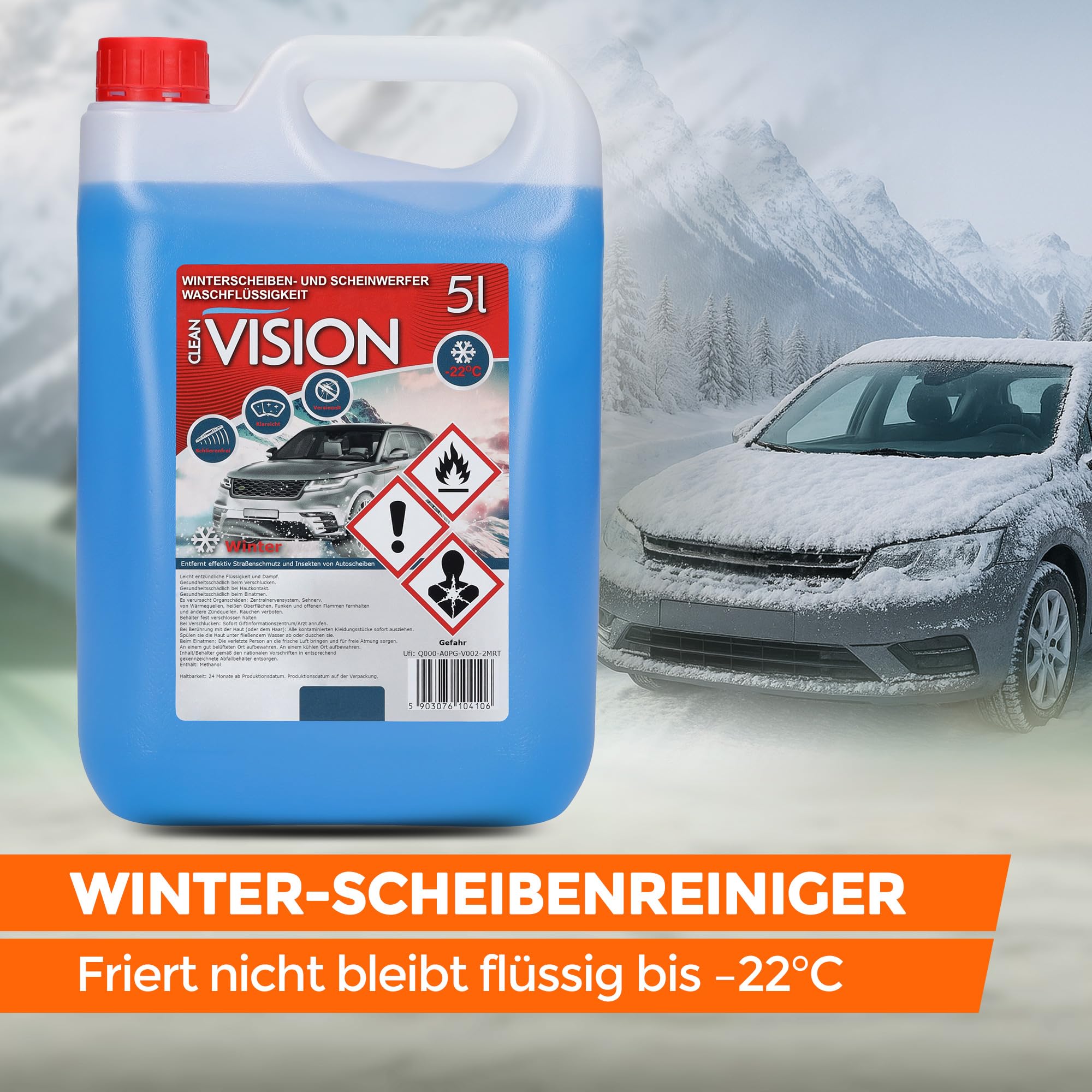 Scheibenfrostschutz –22 °C, 5 L gebrauchsfertig – Winter Scheibenreiniger & Frostschutzmittel für Scheibenwaschanlage – klare Sicht für Auto, PKW, LKW & Scheinwerfer 6 x 5 L