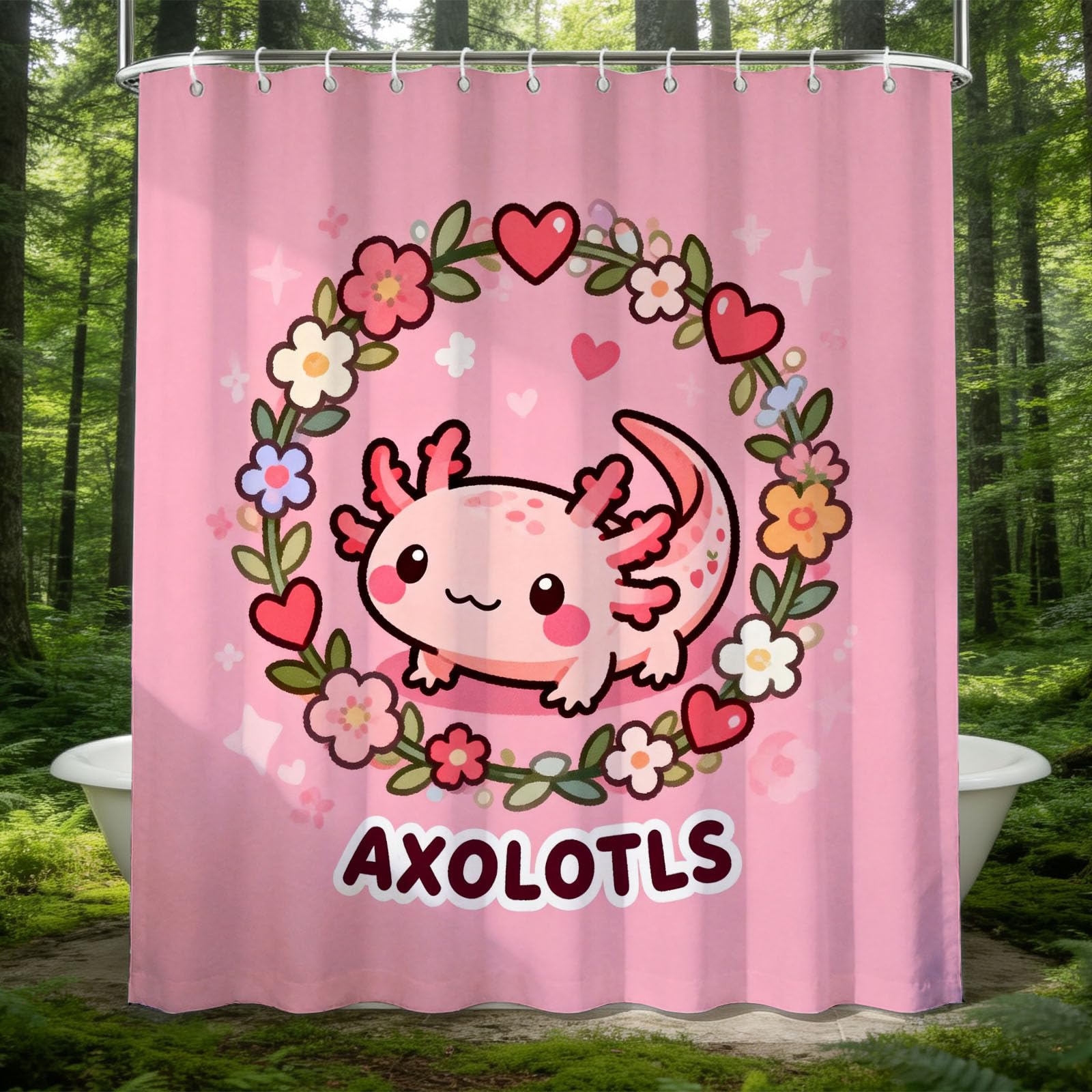 Hongduo 3D Axolotl Shower Curtain for Stalls Bathtubs Pink Bathroom Decor Shower Curtain Set Polyester Fabric Waterproof 180x200cm/71X79 Inch with Hooks