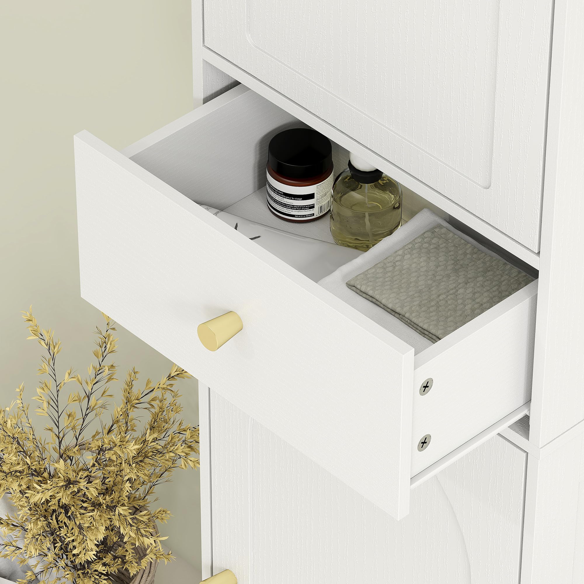HOMCOM Armario Alto de Baño Estrecho Cajón 40x29,5x170 cm Blanco Veteado | 2 Puertas Arqueadas, Estantes Ajustables, Columna de Baño, Estilo Moderno, para Salón Aseo Cocina
