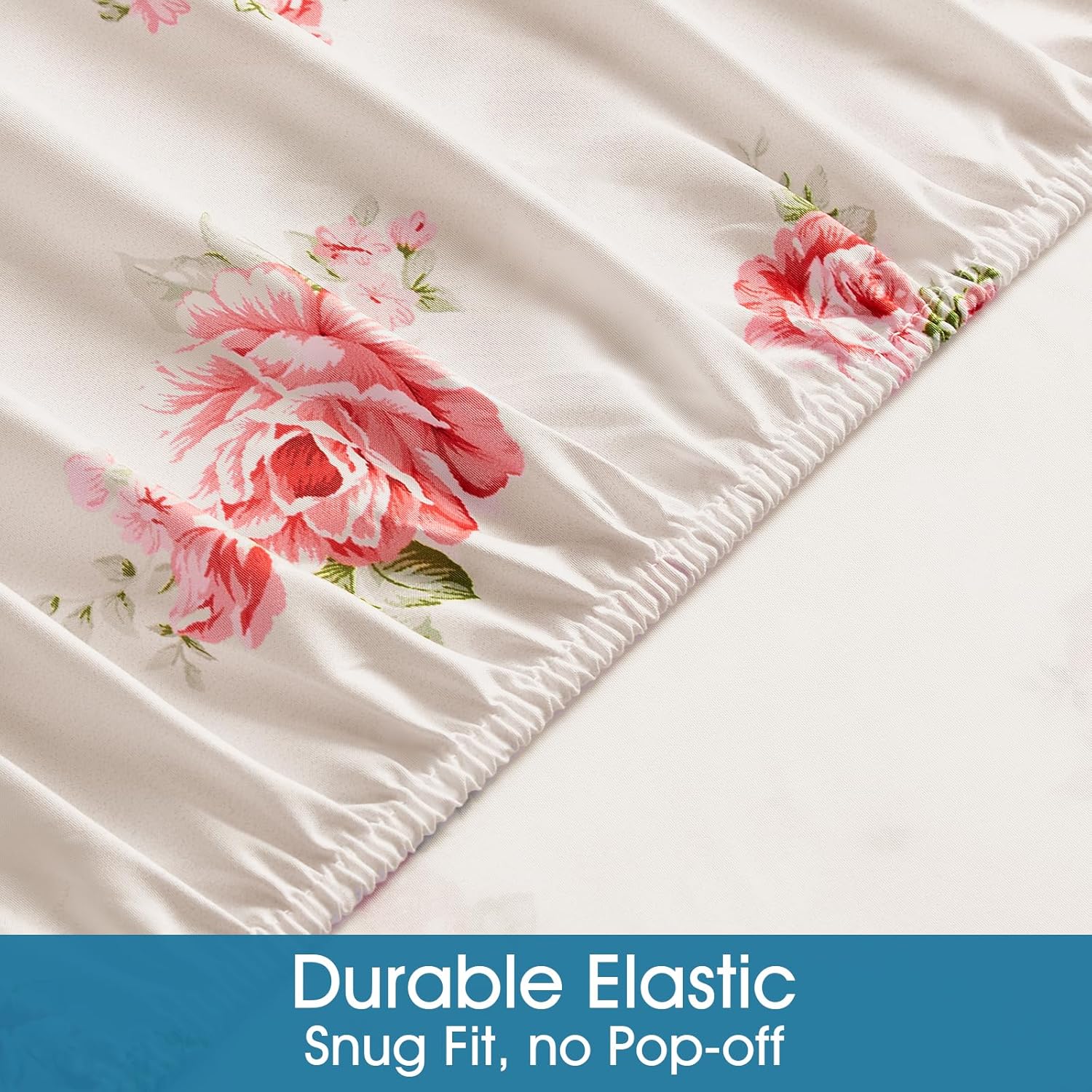 BYSURE Queen Sheet Set 6 Pieces (Pink Rose Floral), Cottage Core Botanical Patterned Sheets, Victorian Flower Microfiber Bedding Decor