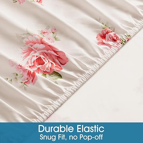 Miniatura 5 de BYSURE Juego de sábanas Queen de 6 piezas (rosa rosa floral), sábanas con patrón botánico de núcleo de cabaña, decoración de ropa de cama de