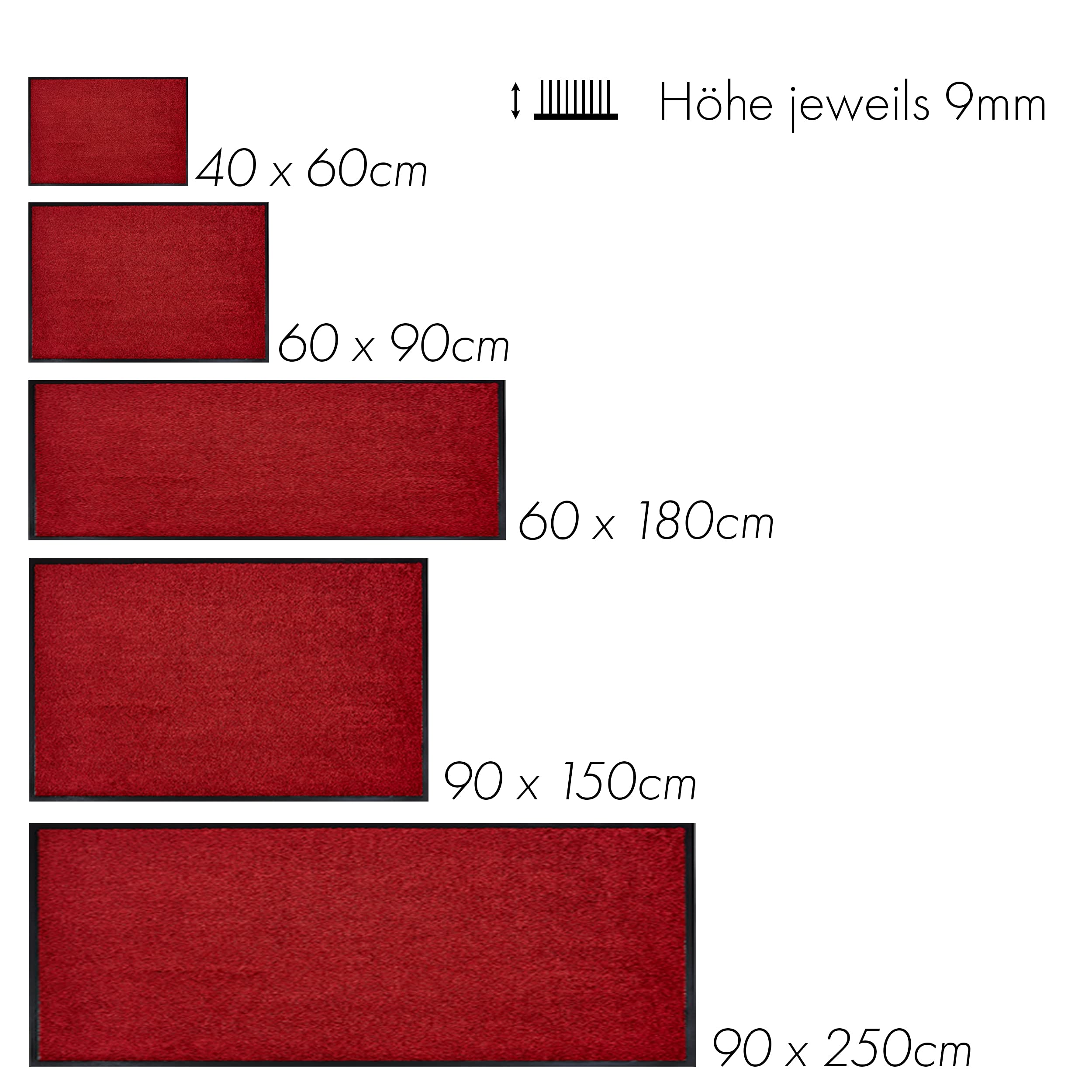 Astra Tapis de propreté de Haute qualité - paillasson intérieur - Tapis de Sol Lavable à 30° C - Tapis antidérapant - Tapis Cuisine - Couloir - Rouge 60x180 cm