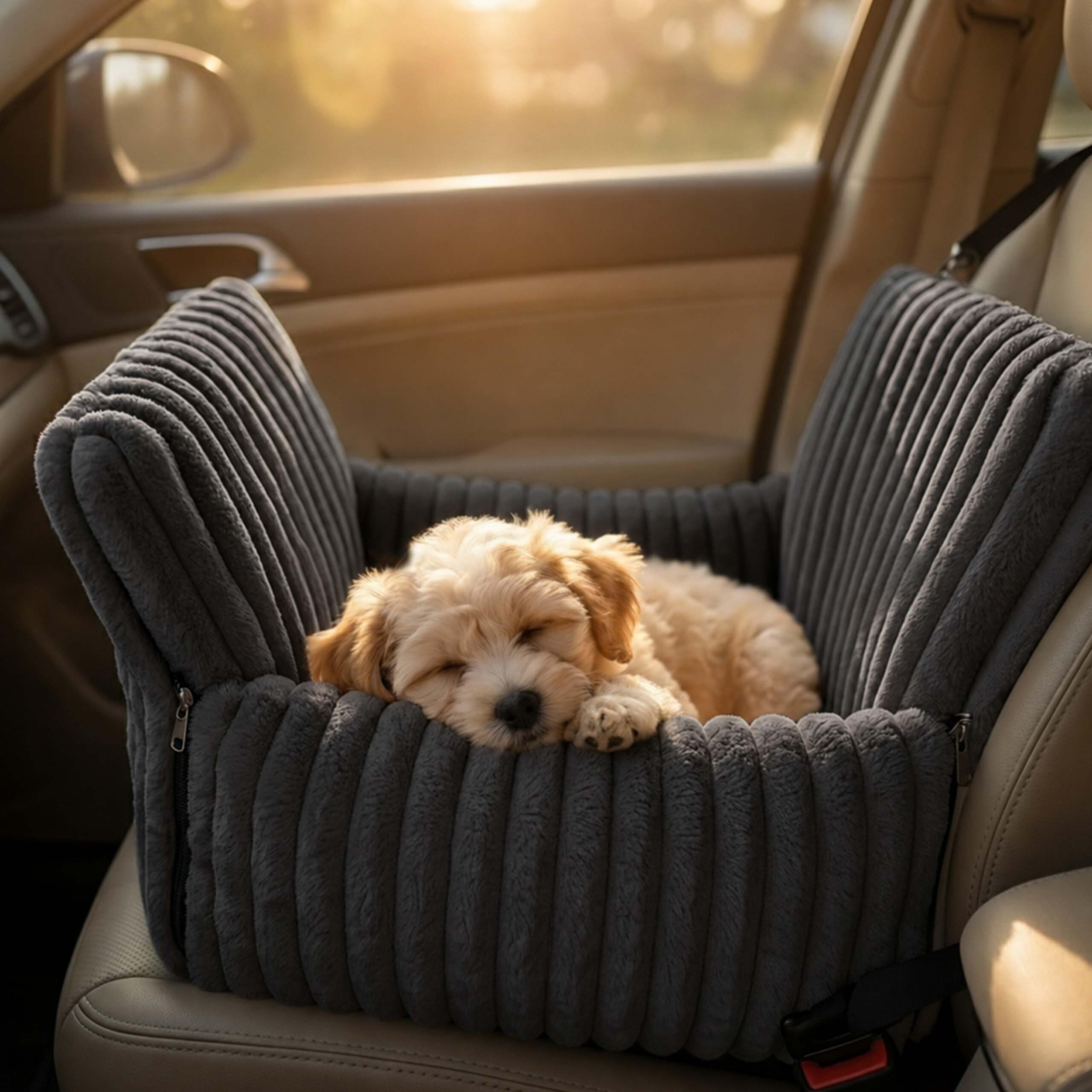 Relaxdays Hundeautositz, kleine Hunde bis 8 kg, weich, Hundebett Auto, grau