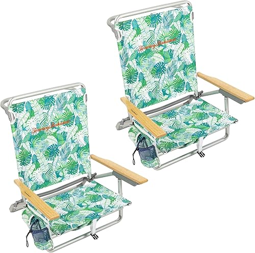 Miniatura 12 de Tommy Bahama - Silla de playa plegable con 5 posiciones, enfriador de mochila y portavasos, Silla portátil para bronceado, 2 paquetes, a rayas