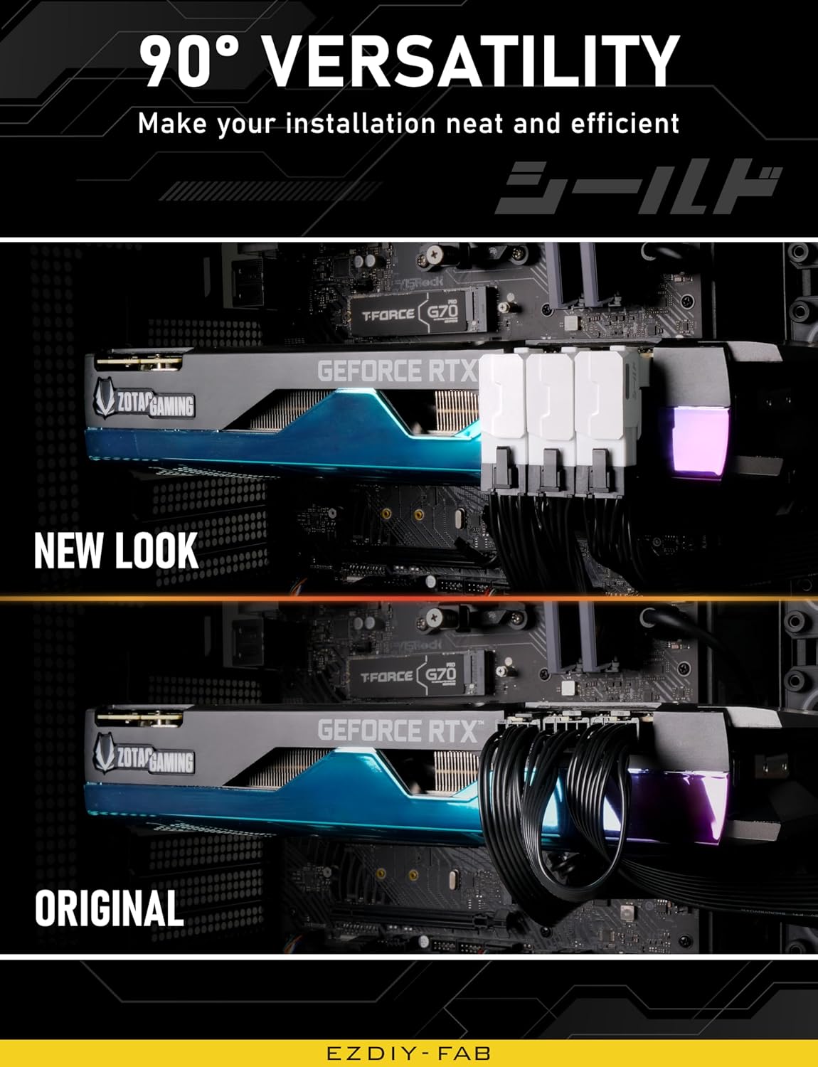 EZDIY-FAB Shield Series 8-Pin PCIe GPU Power Adapter,90-Degree Angled Connector, Aluminum Design for Graphics Cards – Reverse Type,White-2 Pack