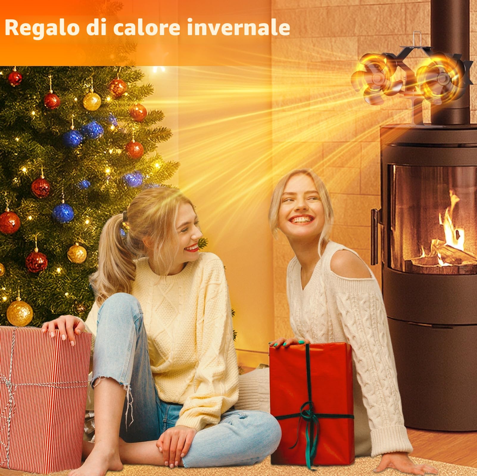 Ventilatore Per Stufa 10 Pale, Doppia Testa Ventilatore Stufa Silenzioso, Heat Circulation, Economia Ventola per Stufa Legna Adatto Tutte Caminetti (10 Pale)