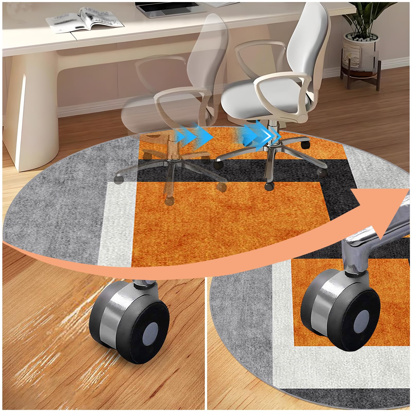 Unterlage Schreibtischstuhl, Runden Gaming Teppich, Bodenschutzmatte Bürostuhl, Bürostuhl Teppich Unterlage, Bodenschutzmatte für Hartböden, Laminat, Parkett 120cm