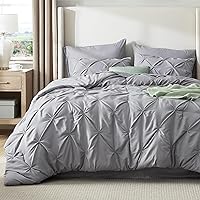 Vista 7 de Bedsure Juego de edredón tamaño King extragrande gris - Juego de ropa de cama en una bolsa de 7 piezas, juego de cama pintuck GentleSoft™ gris