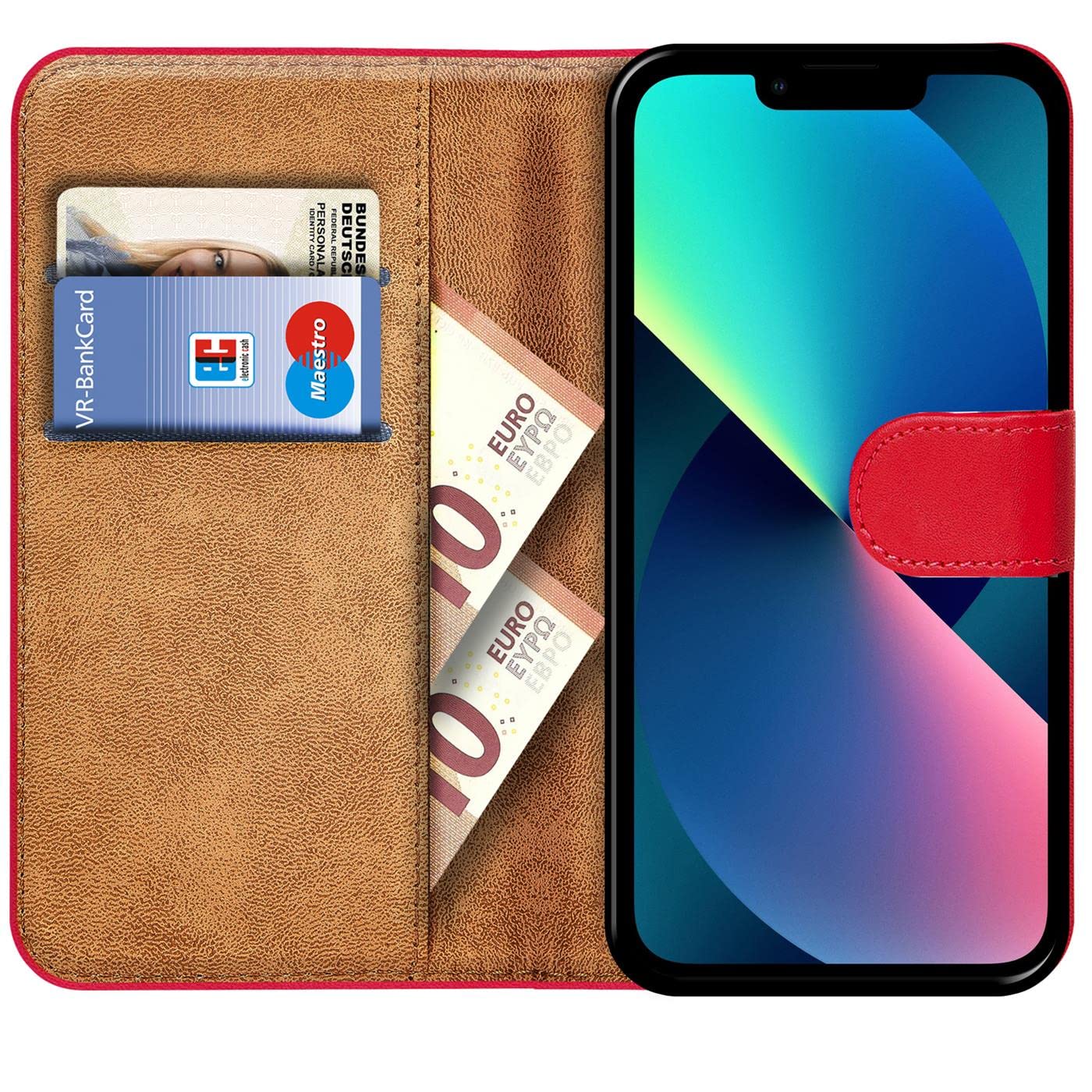 Verco Bookcase Hülle Für IPhone 16 – Flipcover Mit Kartenfächern, Aufstellfunktion, Grün, Aus Silikon Und PU