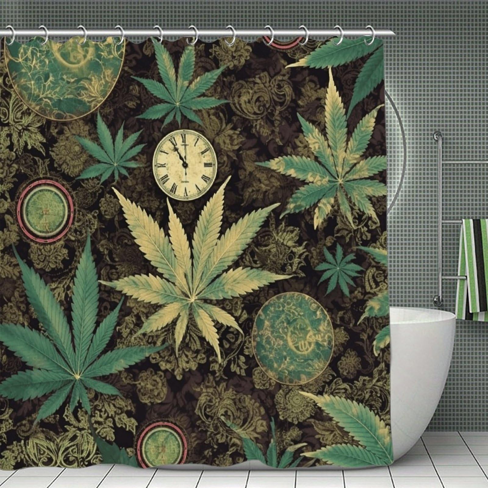 VstaDank A Puff in Time Weed Marijuana Bath Curtain Elegant Heavy Duty Shower Curtains 70x70 in Rustic Farmhouse Cloth Shower Curtains Neutral Modern Bath Curtain for Bathroom