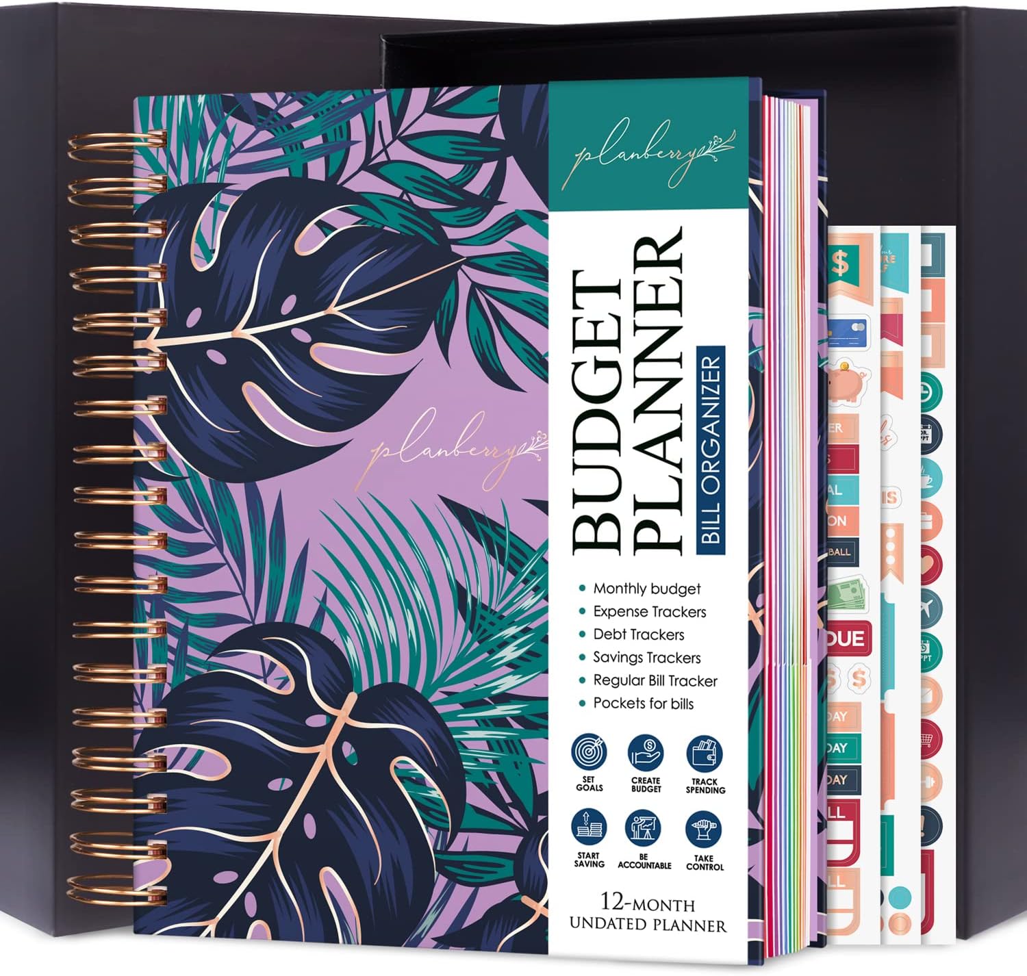 PLANBERRY Large Budget Planner & Monthly Bill Organizer with Pockets  Budgeting Book, Finance & Expense Tracker, 8.3x9.4 (Wild Purple)