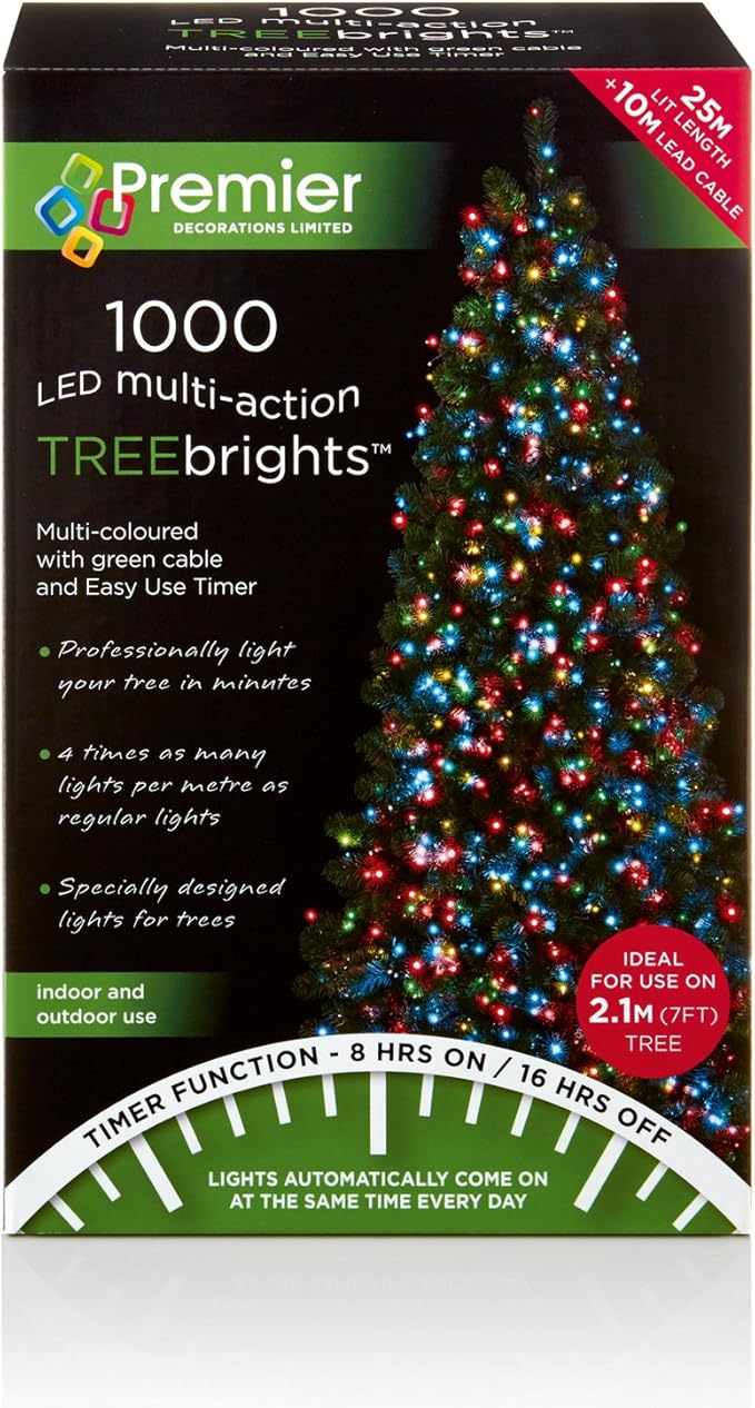 Premier Decorations 1000 LED Multi-Action Christmas Treebrights Multi ...