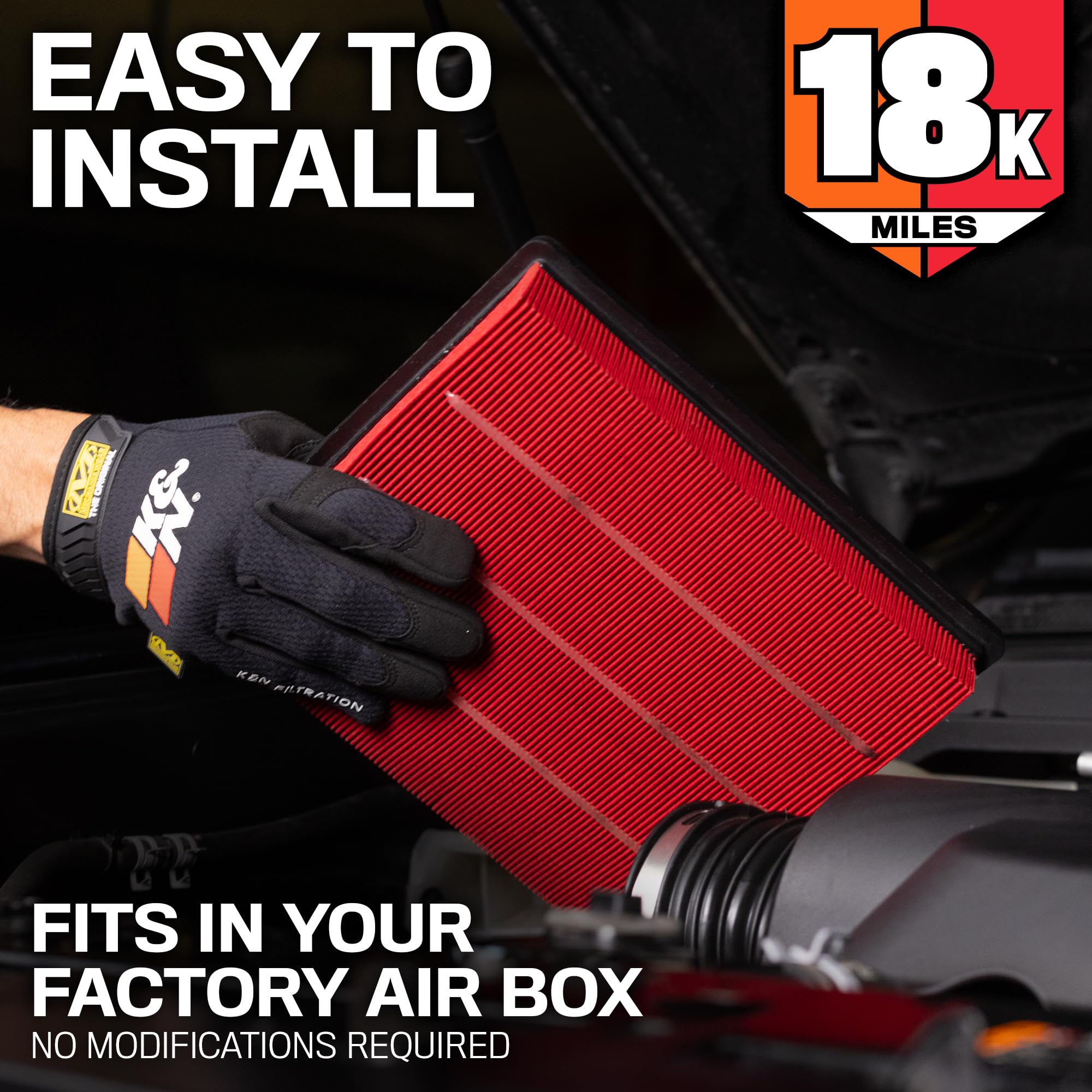 K&N Filtro de aire del motor: larga vida útil de 18,000 millas, filtro de aire de repuesto: compatible con Honda Civic L4 2.0L, KNA-5045 2016-2019