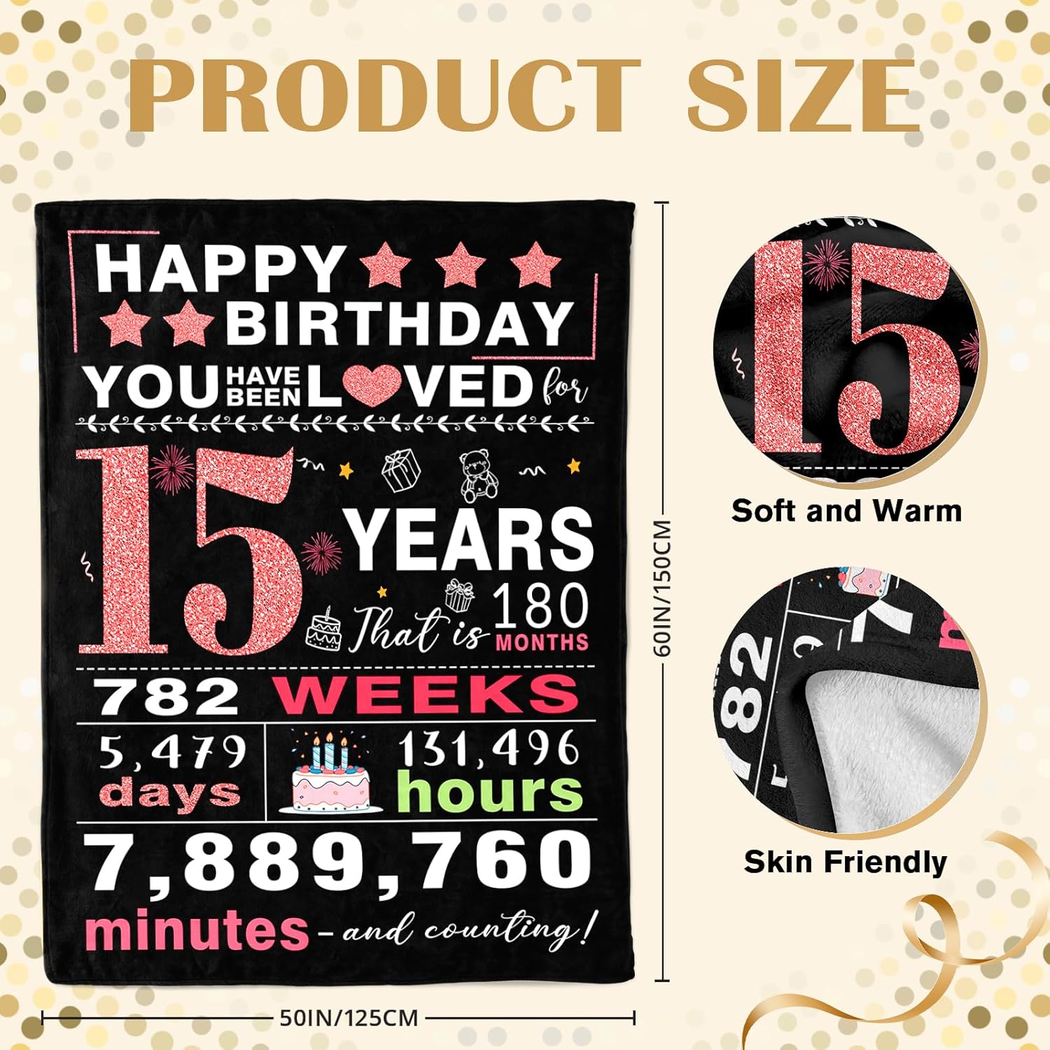 15th Birthday Gifts for Teen Girls - 15 Year Old Girl Gifts - 15th Birthday Decorations for Girls - Fifteen YR Bday Gift for Girl Daughter Granddaughter Niece Sister Ideas Blanket 50"x60" - Image 6