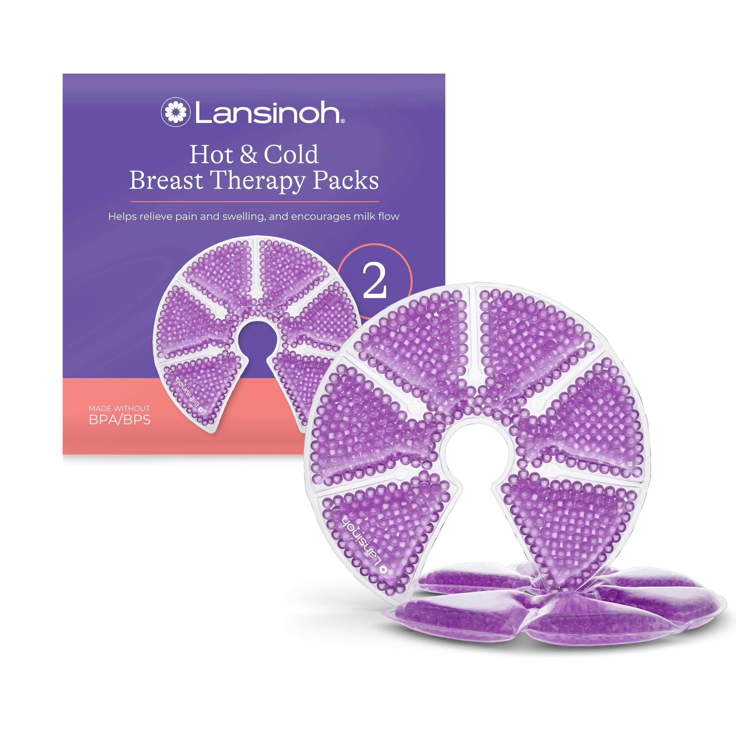 Lansinoh Hot & Cold Breast Therapy Gel Pads - 2 Pack with Soft Covers - Breastfeeding Compress - Helps Relieve Discomfort from Common Breast Feeding Conditions - Hospital Bag Maternity Essentials