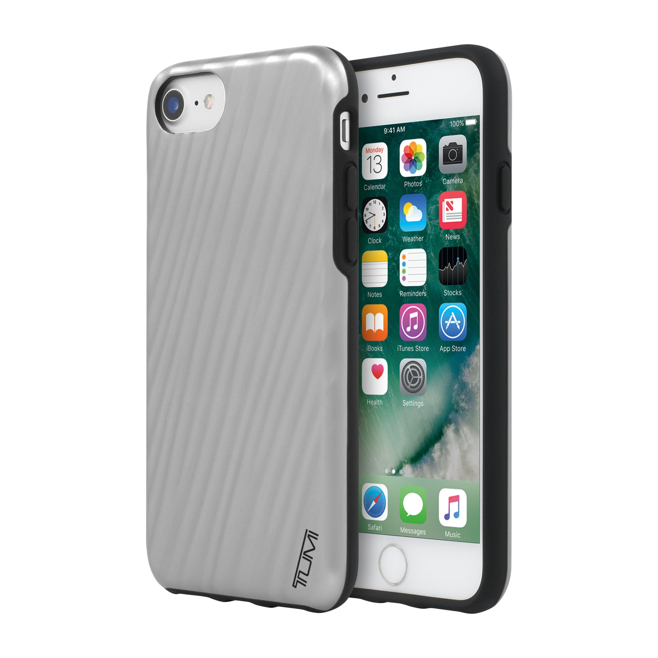 TUMI iPhoneケース シルバー ストライプ