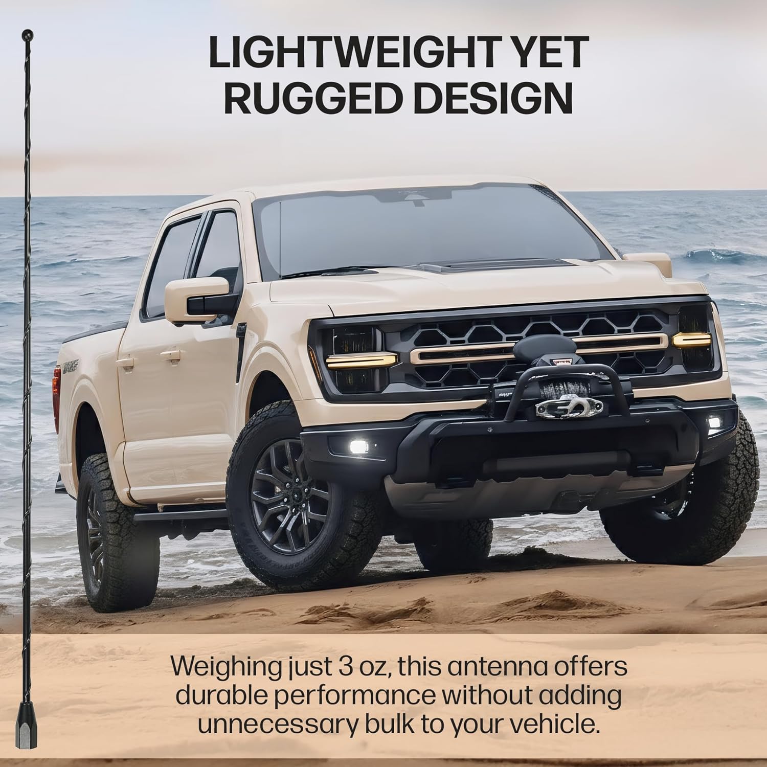 AntennaMastsRus - 15 Inch Black Antenna is Compatible with Ford F-150, F-250, F-350, F-450, F-550, F-600, F-650, Raptor (1950-2026) - Bronco | Dodge Ram 1500, 2500, 3500 - USA Steel Threading