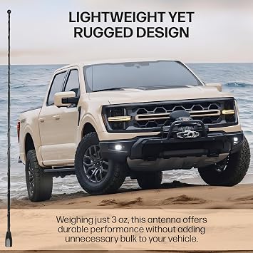 15 Inch Black Antenna for Ford F-150 F-250 F-350 Raptor (1950-2026) Bronco | USA Steel Threading for F-450, F-550, F-600, F-650 and Dodge Ram 1500, 2500, 3500