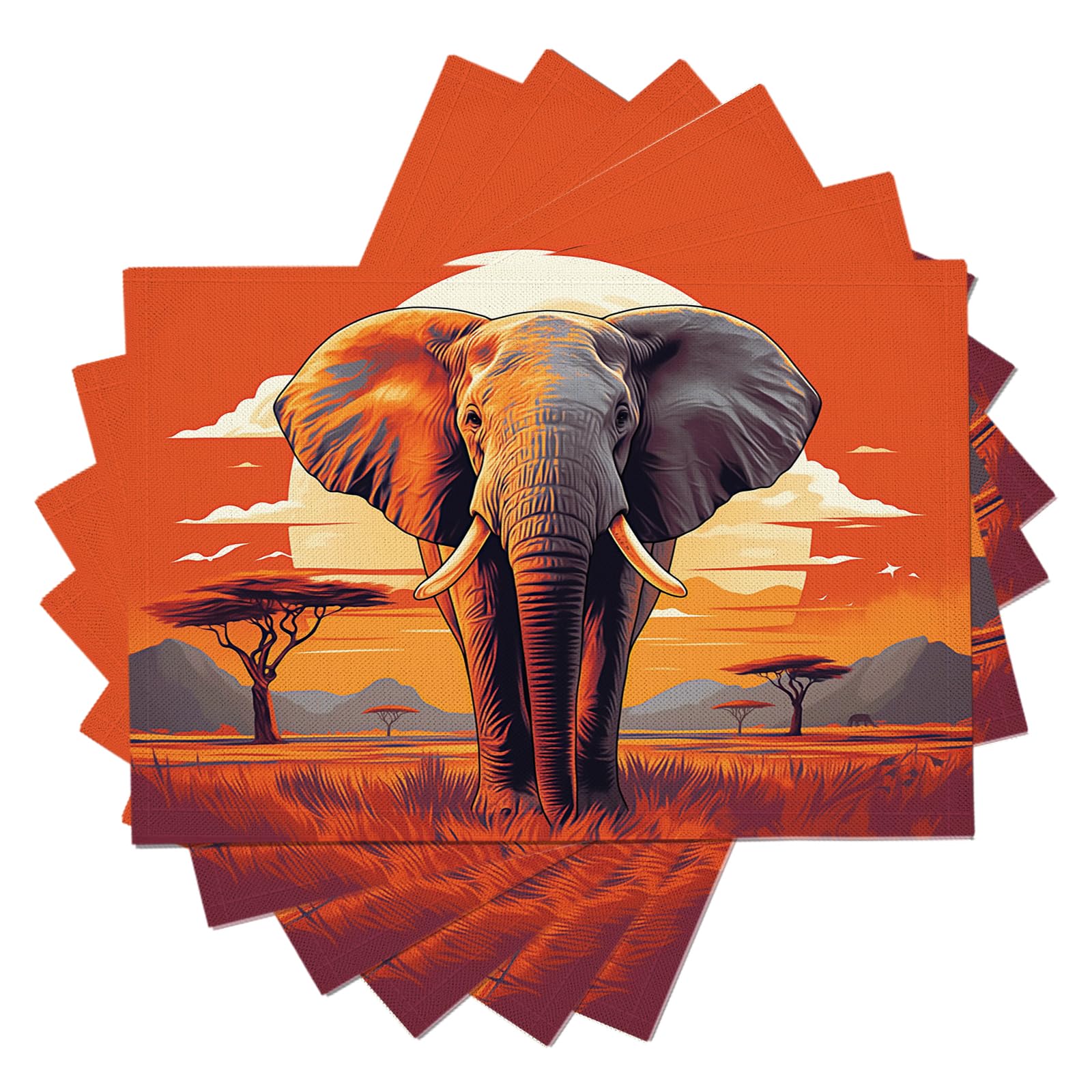Tovaglietta Americana Animali africani in Cotone Lino Rettangolare - Tovagliette Set di 8 Elefante Resistente al Calore per La Cucina, Il L'Ufficio, 30 x 45cm