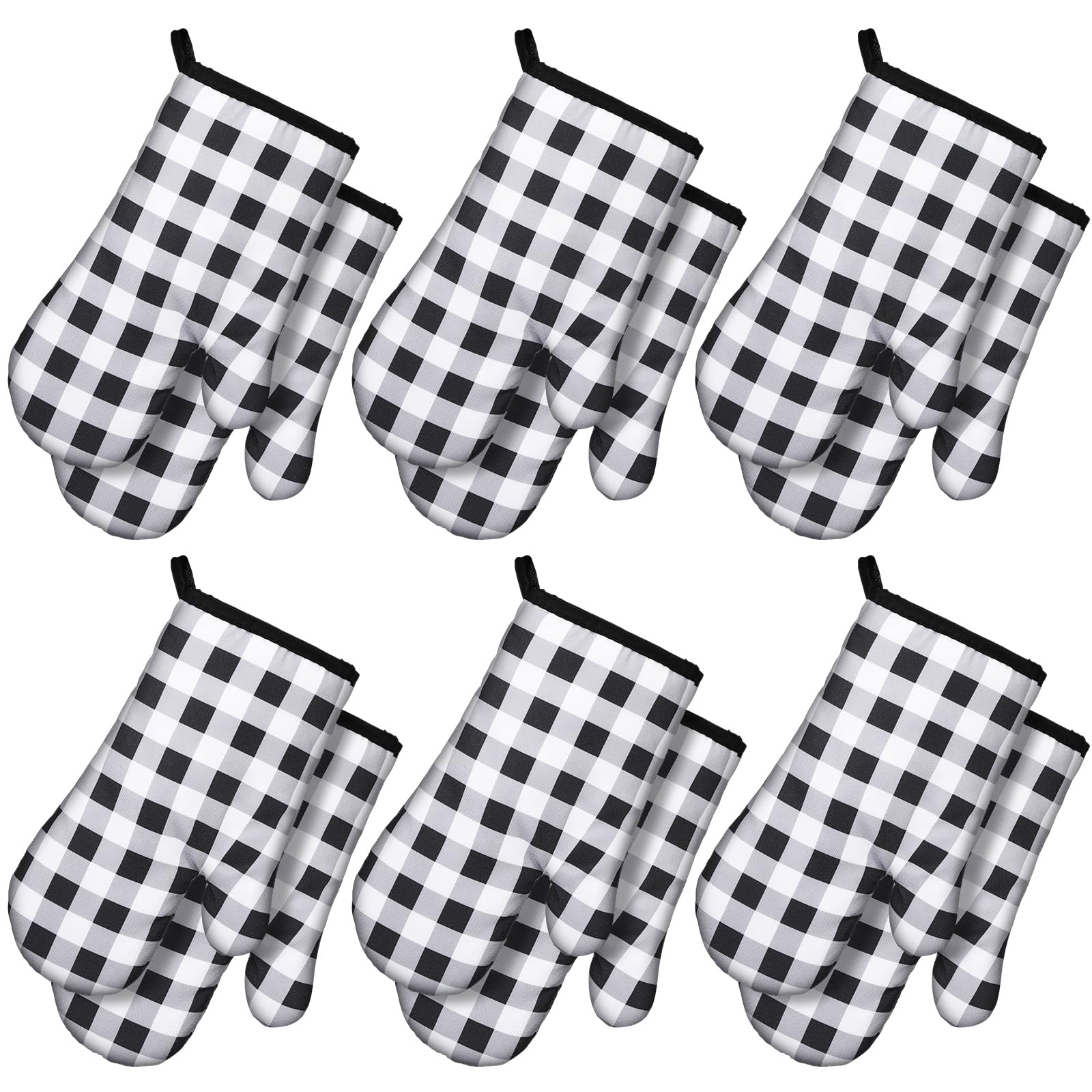 Tatuo 6 Pair Checkered Oven Mitts Heat Resistant, Vintage Retro Checkerboard Cute Oven Mitts, Extra Thicken Kitchen Gloves, 11 Inch (Black and White)