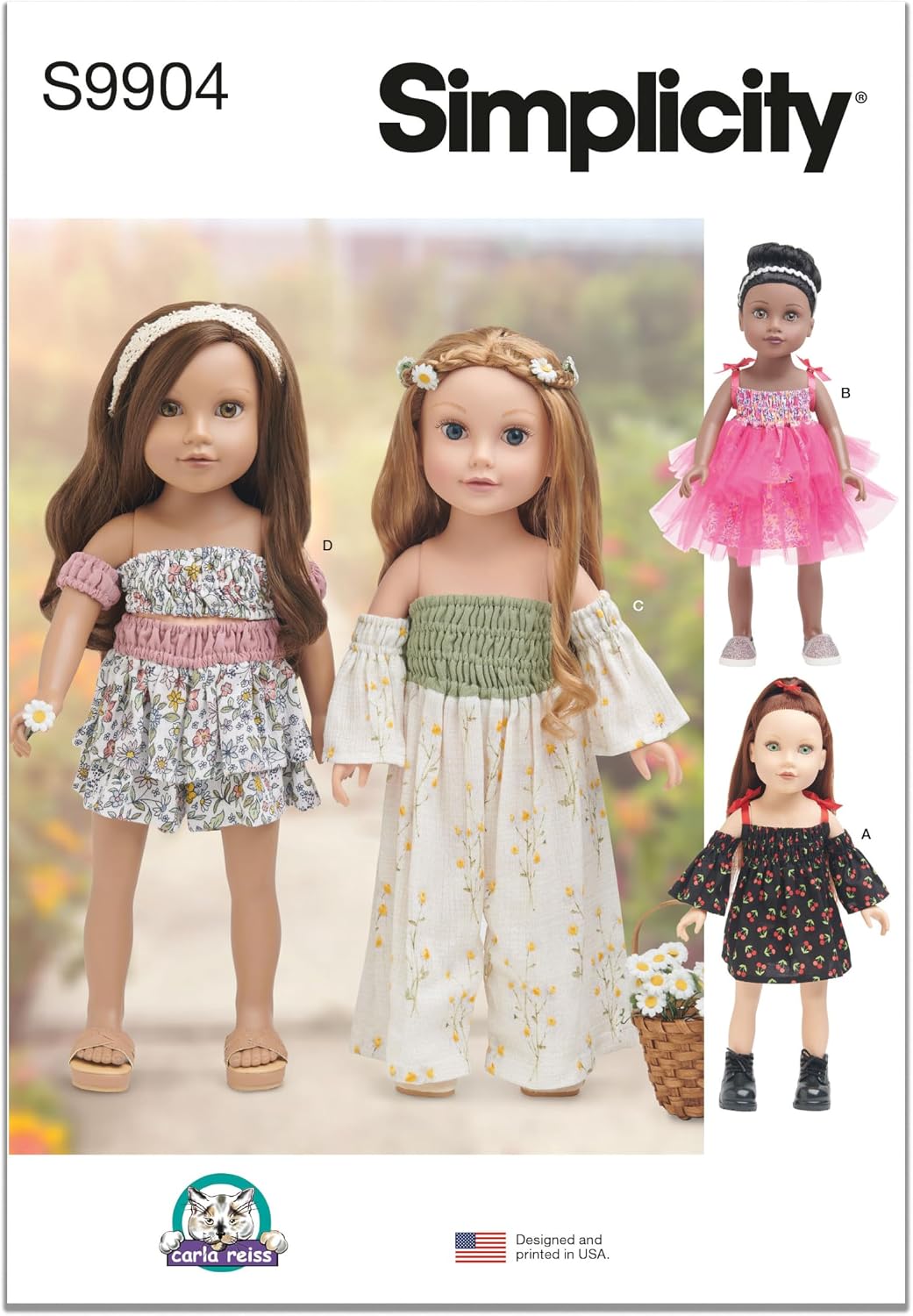Simplicity SS9904OS 18" Doll Clothes Sewing Pattern Packet by Carla Reiss Design, Design Code S9904