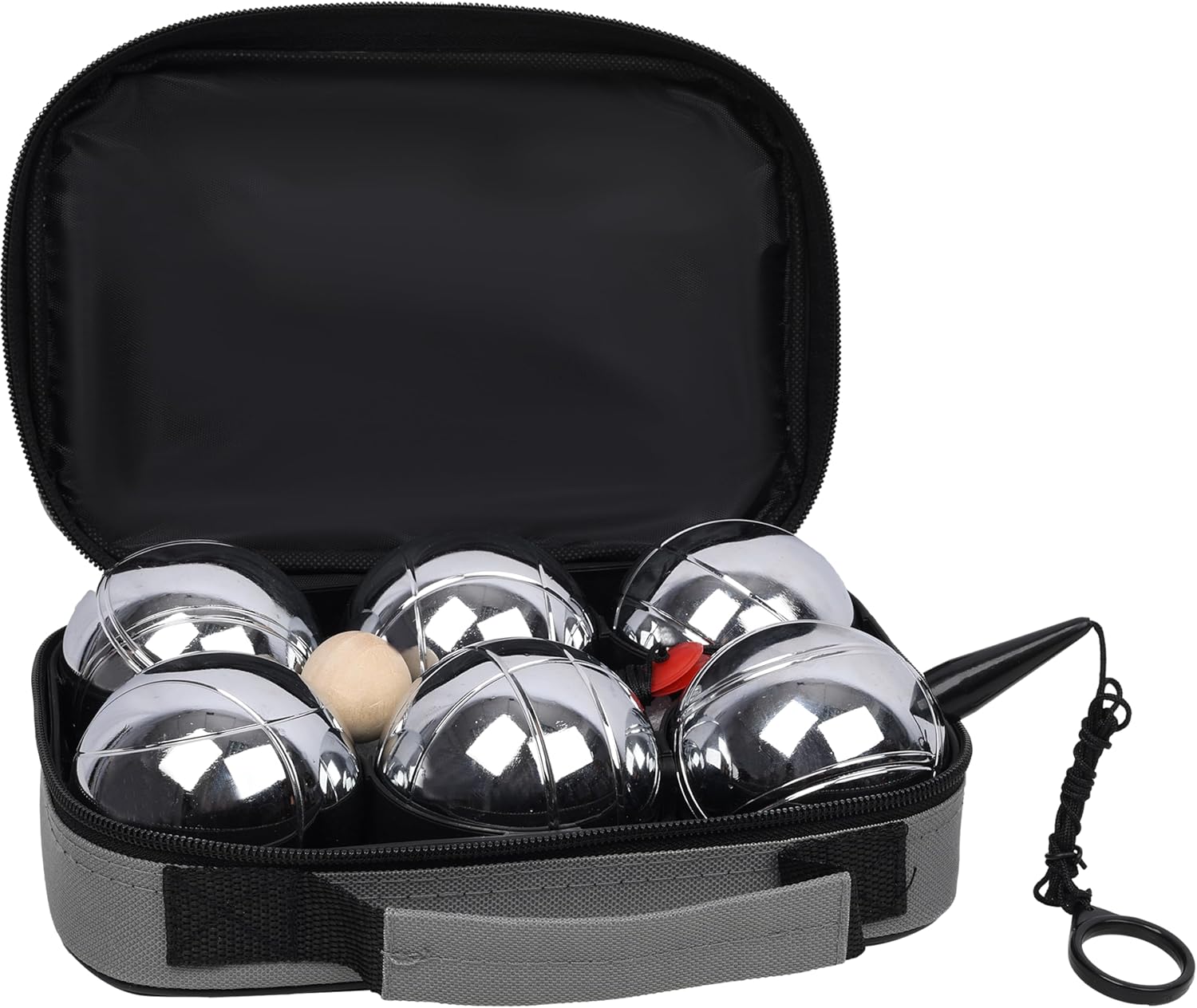 USA Stock Bocce Balls Set, Outdoor Family Bocce Game for Backyard/Lawn/Beach - Set of 6 Metal Balls & 1 Wooden Jack Ball& Nylon Carrying Case & Measuring Rope (Gray73mm)
