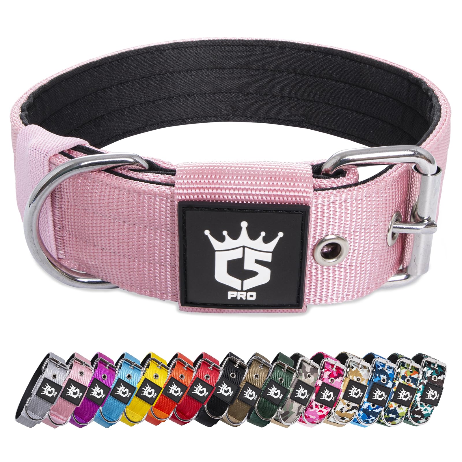 TSPRO Collar Táctico para Perros Ajustable, Collares con Broche de Metal Robusto, de 3,8 cm de Ancho, Duradero y Cómodo para Perros Medianos y Grandes (Camo Rosado M) — view 57