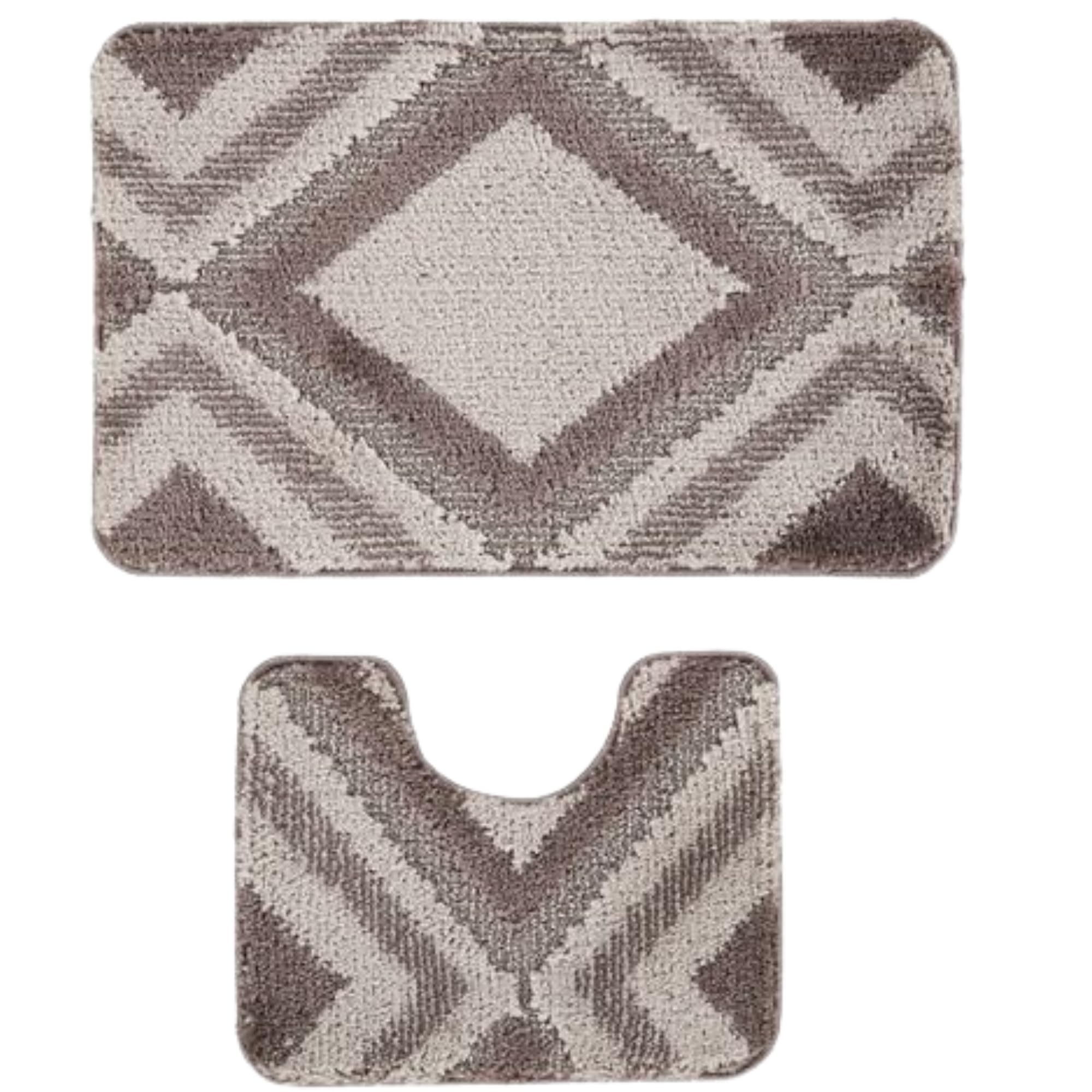 Bath Mat Set - Bath Mats 2 Piece Set- Soft Plush Anti-Slip Rugs - Bathroom Carpet Essentials - Bathroom Mat Quick Dry - Washable Mats - (Dark Brown , 80 x 50 cm + U Shaped 48 x 48 cm)