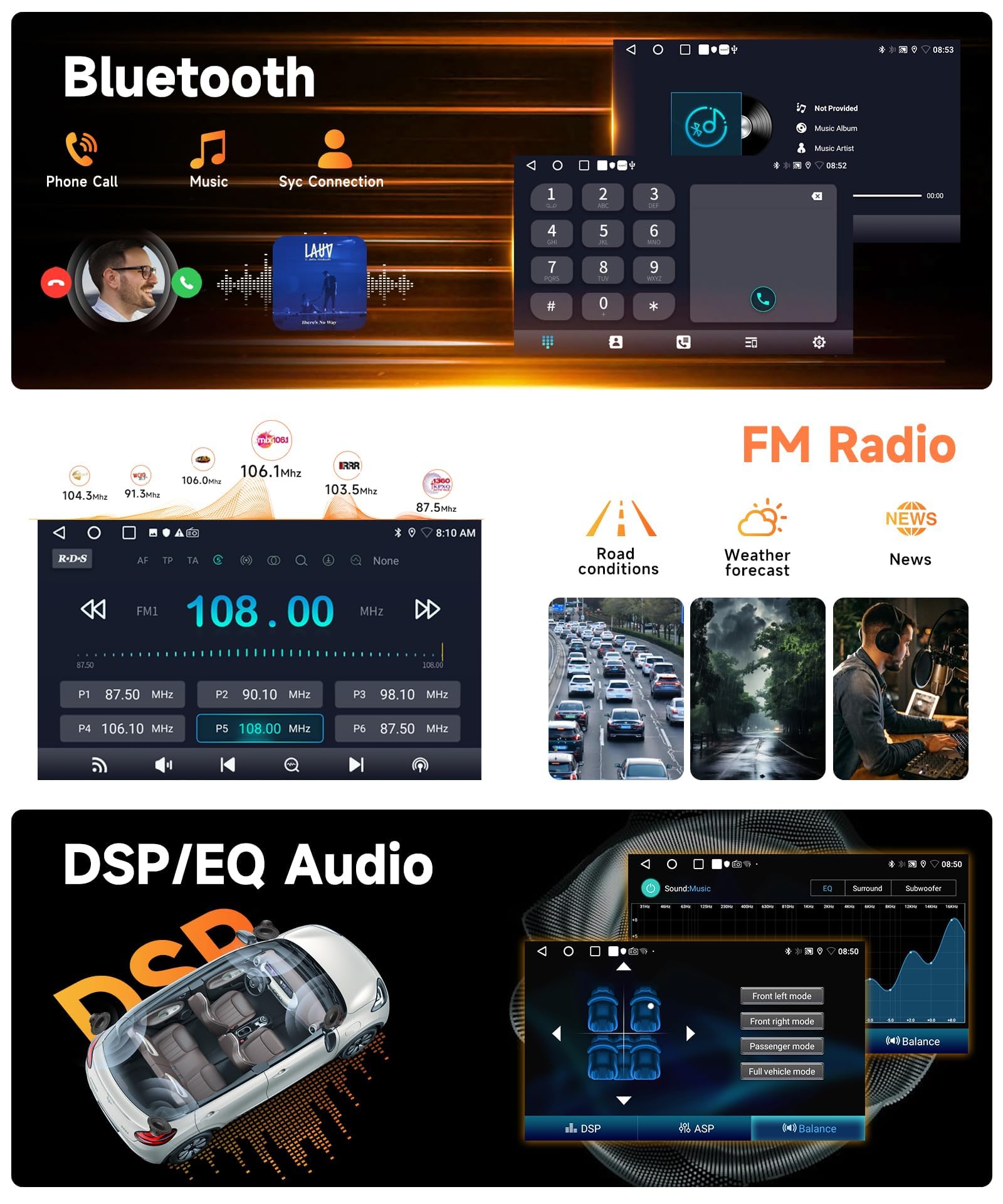 4Core 64G do radia samochodowego Carplay H-onda Jazz 2007-2013, 10-calowy ekran dotykowy IPS z DSP, Bluetooth, Android Auto, GPS, WiFi, FM/RDS, SWC, kamera,K5 pro