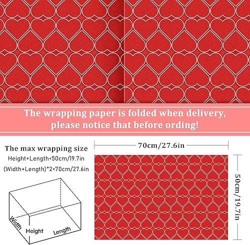 Miniatura 2 de JarThenaAMCS 12 hojas de papel de regalo para el día de San Valentín, papel de regalo de gnomo de corazón, papel de regalo plegado plano rojo para