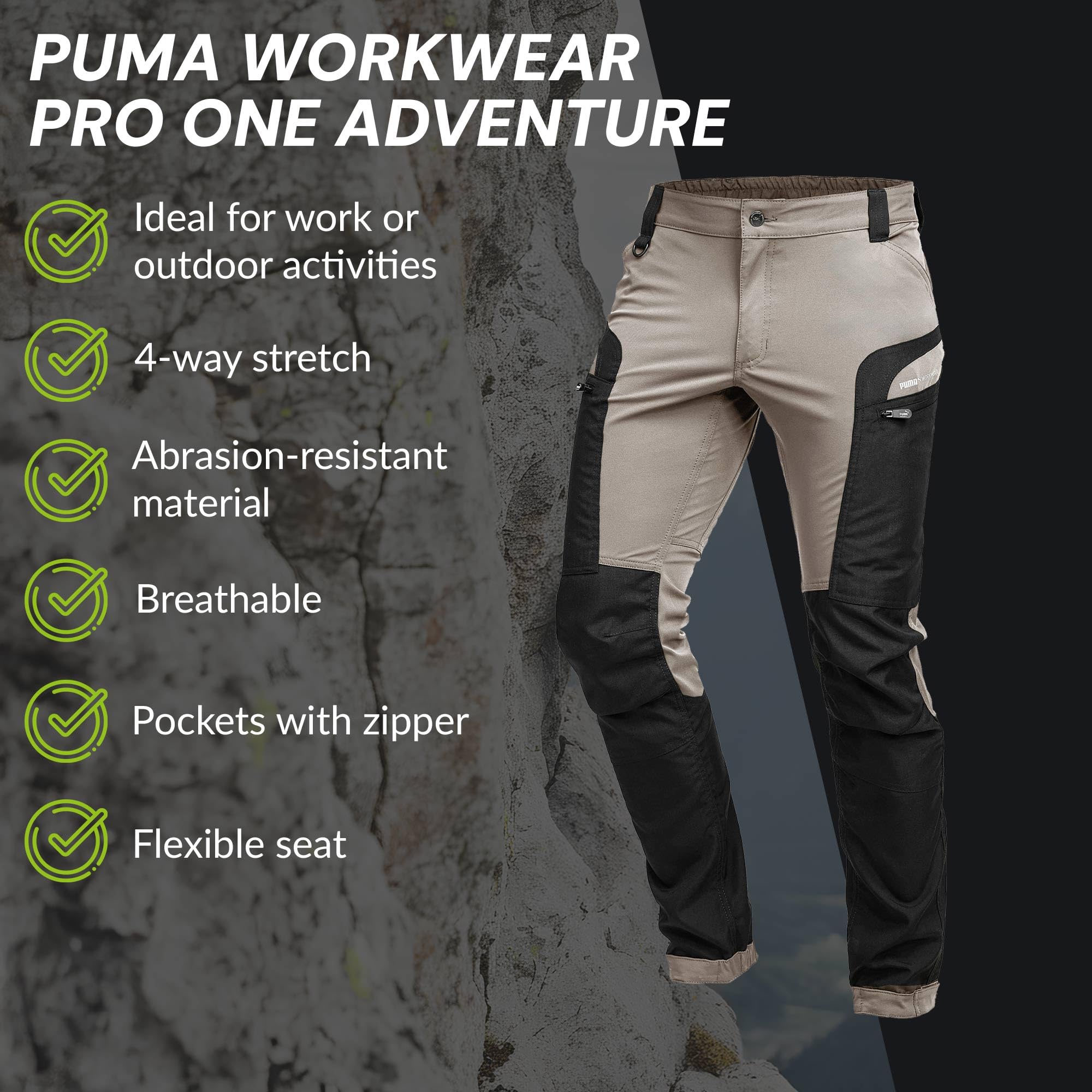 PUMA Workwear ProOne Adventure - Pantalones de senderismo para hombre, transpirables y duraderos, parcialmente repelentes al agua, cargo Ripstop