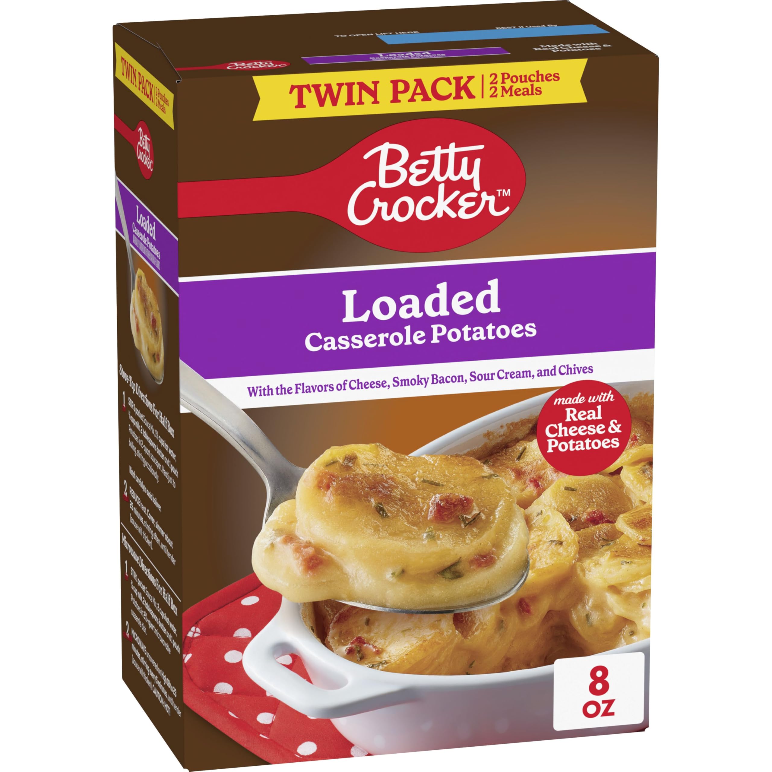 Betty Crocker Loaded Casserole Potatoes, Made with Real Cheese, Twin Pack, 8 oz Box