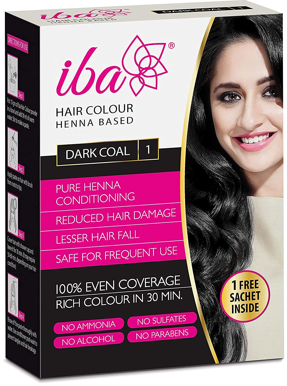 Iba Halal Care, Hair Color Free Sachet, Dark Black, 70 gm New Pack (Black, Pack of 3)