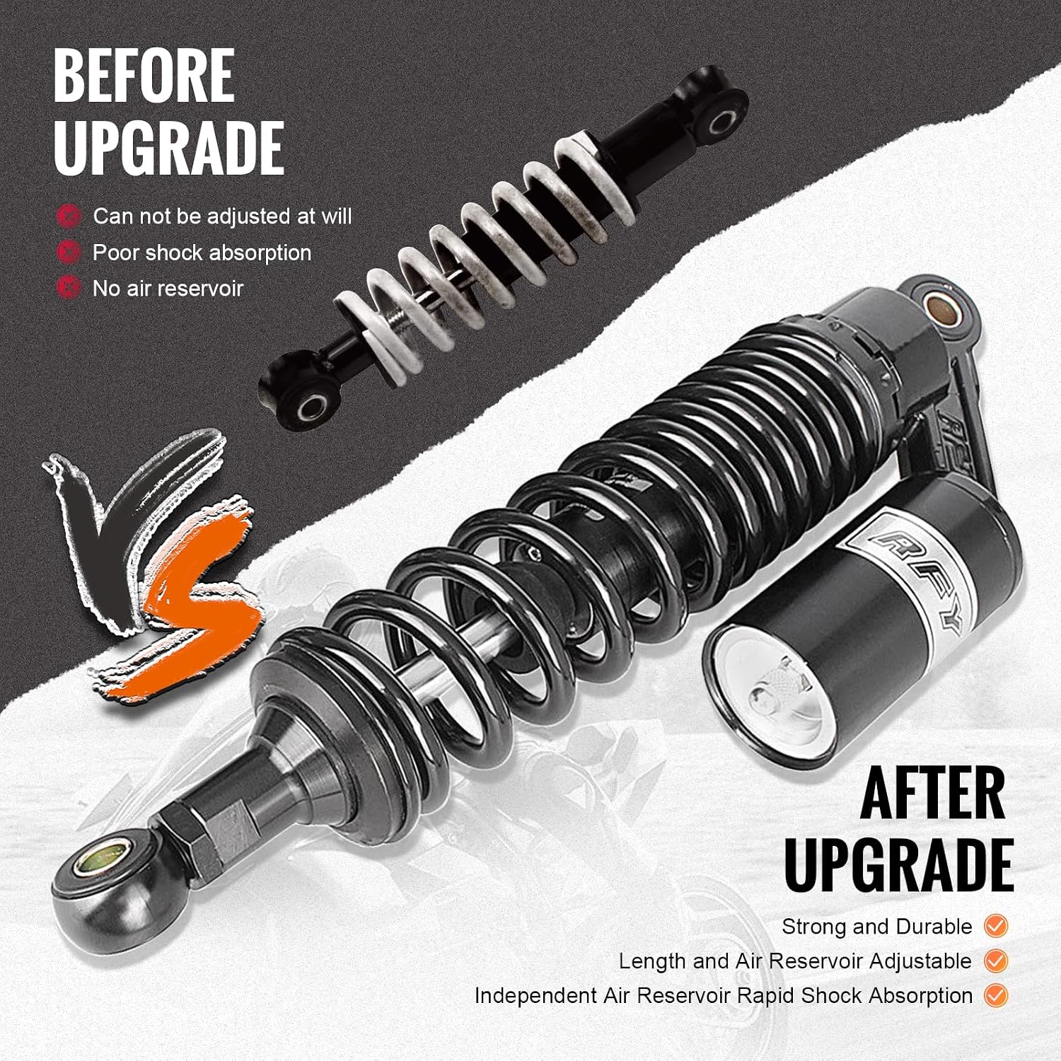 13.4" 340mm Pair Universal Motorcycle Air Rear Shock Absorbers for HONDA for Suzuki for Yamaha for Kawasaki ATV Go Kart Quad Dirt Sport Bike,Black