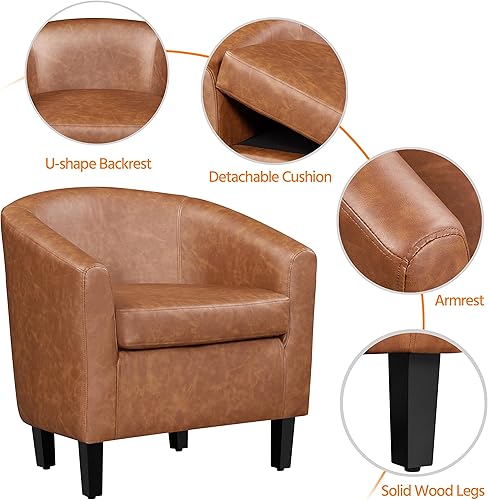 Miniatura 59 de Yaheetech Silla de club de cuero, silla decorativa de piel sintética, sillón moderno para sala de estar con patas de madera y asiento acolchado para
