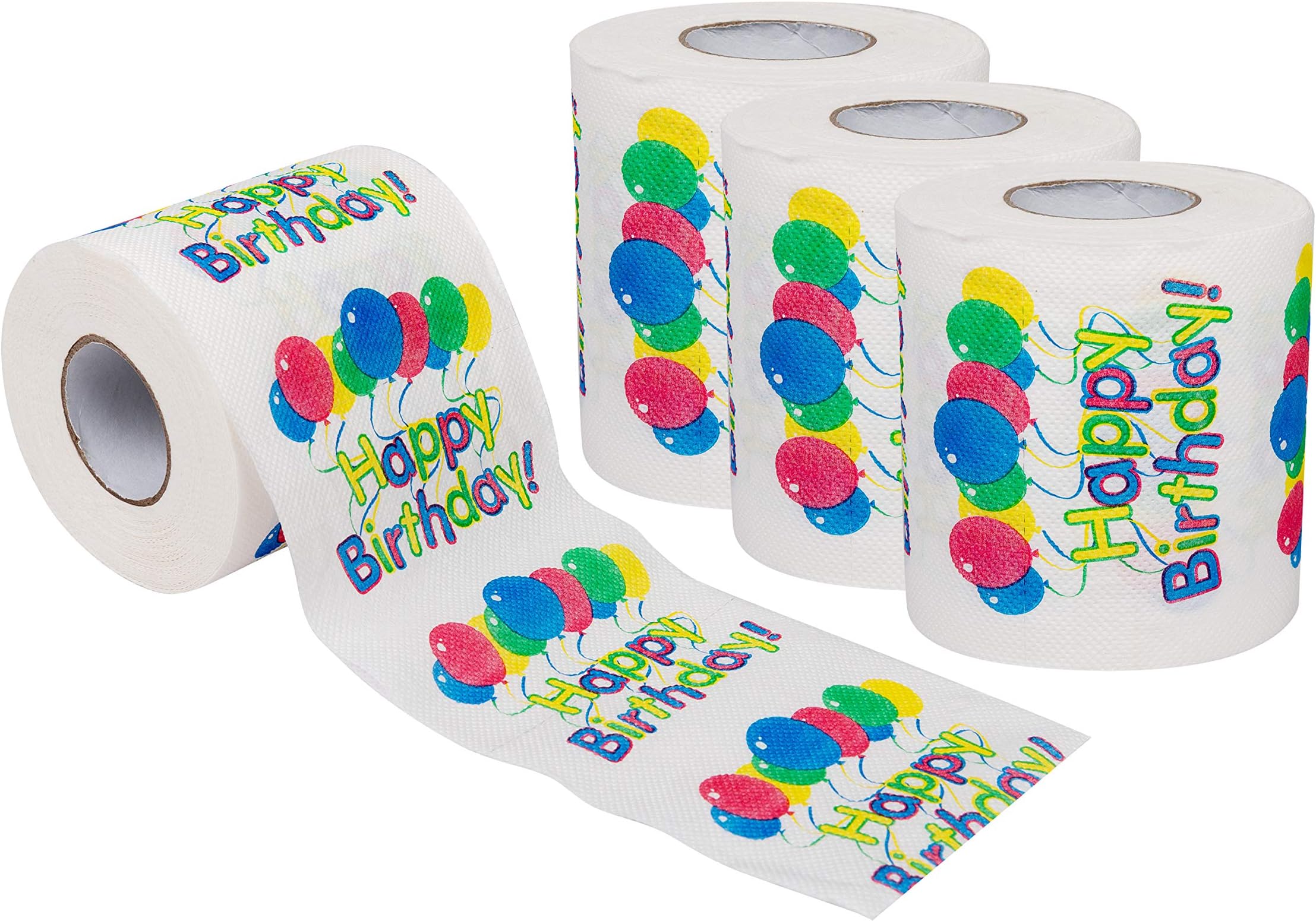 SL Funny Toilet Paper Tissue Napkin Prank Fun Birthday Party Novelty Gift Idea (Happy Birthday Balloon 4 Rolls)
