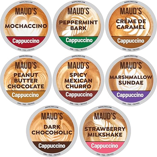 Maud's - Paquete surtido de cápsulas de café capuchino, 56 unidades, 8 sabores variados, cápsulas reciclables de una sola porción  Compatibles con