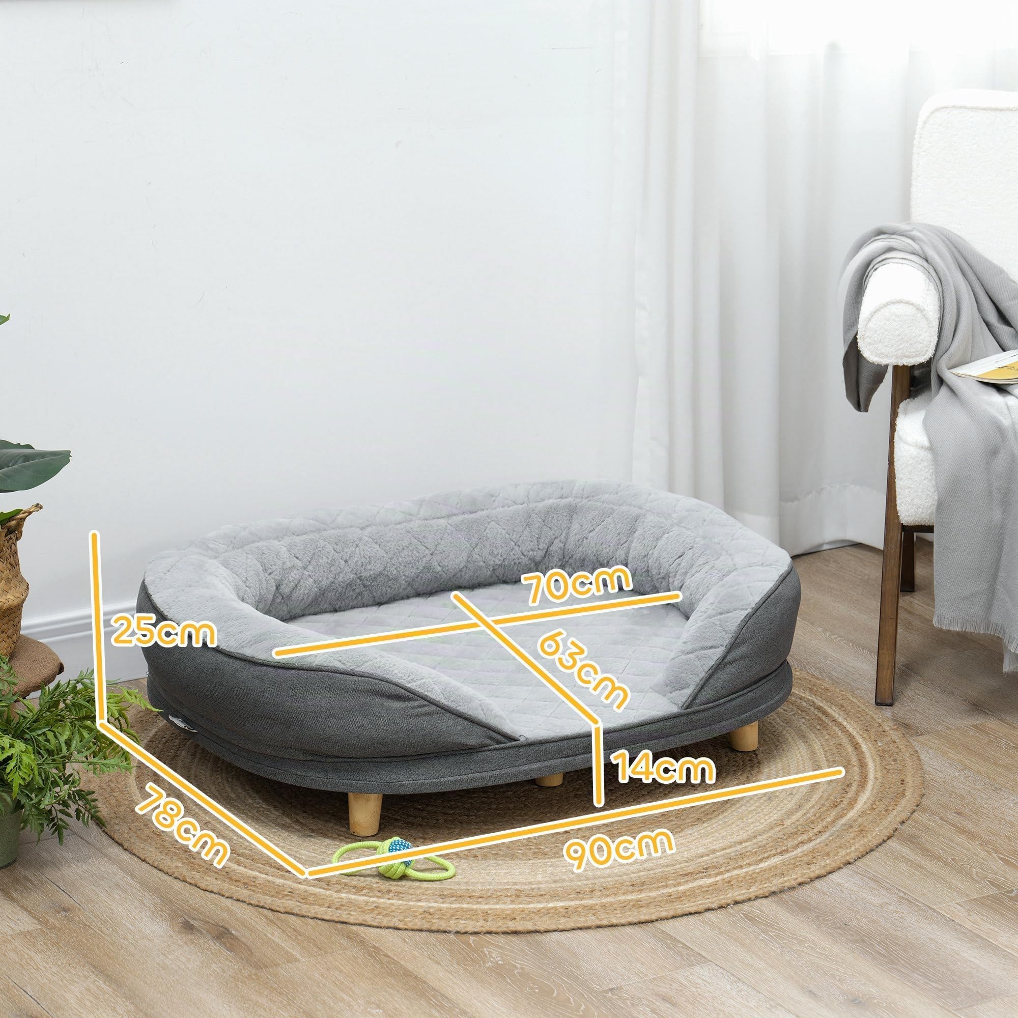 PawHut canapé pour chien Canapé pour chien, housse lavable, canapé pour animaux de compagnie avec dossier et pieds en bois, canapé pour chat, pour chiens de taille moyenne de moins de 25 kg, gris