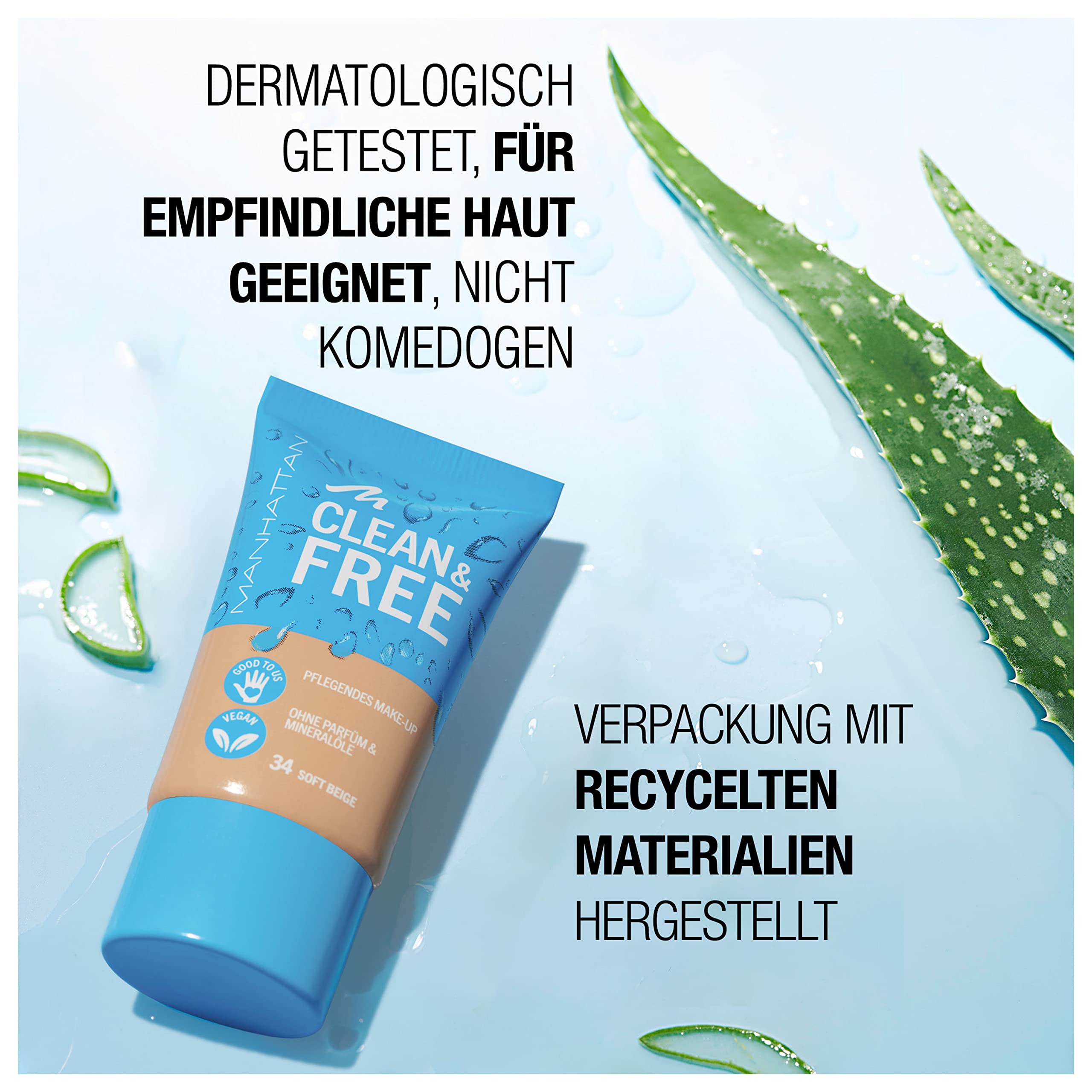 Manhattan Clean & Free Skin Tint Fb. 42 Mocha - Maquillaje hidratante, vegano, 30 ml