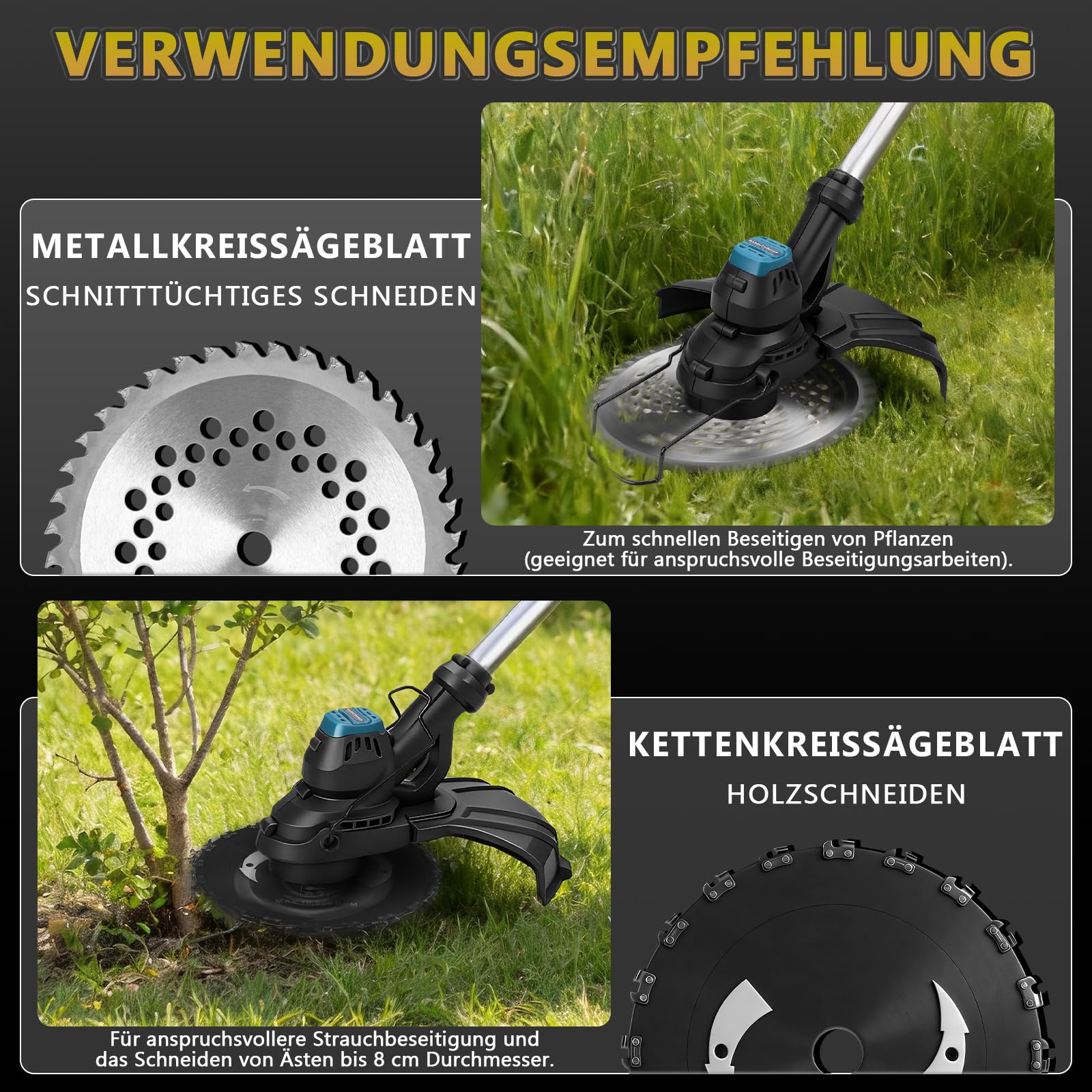 Desbrozadora con batería de 980 W para baterías Makita de 18 V, desbrozadora 7 en 1 con cepillo para malas hierbas, motor sin escobillas de 14800 rpm, ideal para jardín, césped y arbustos | (sin
