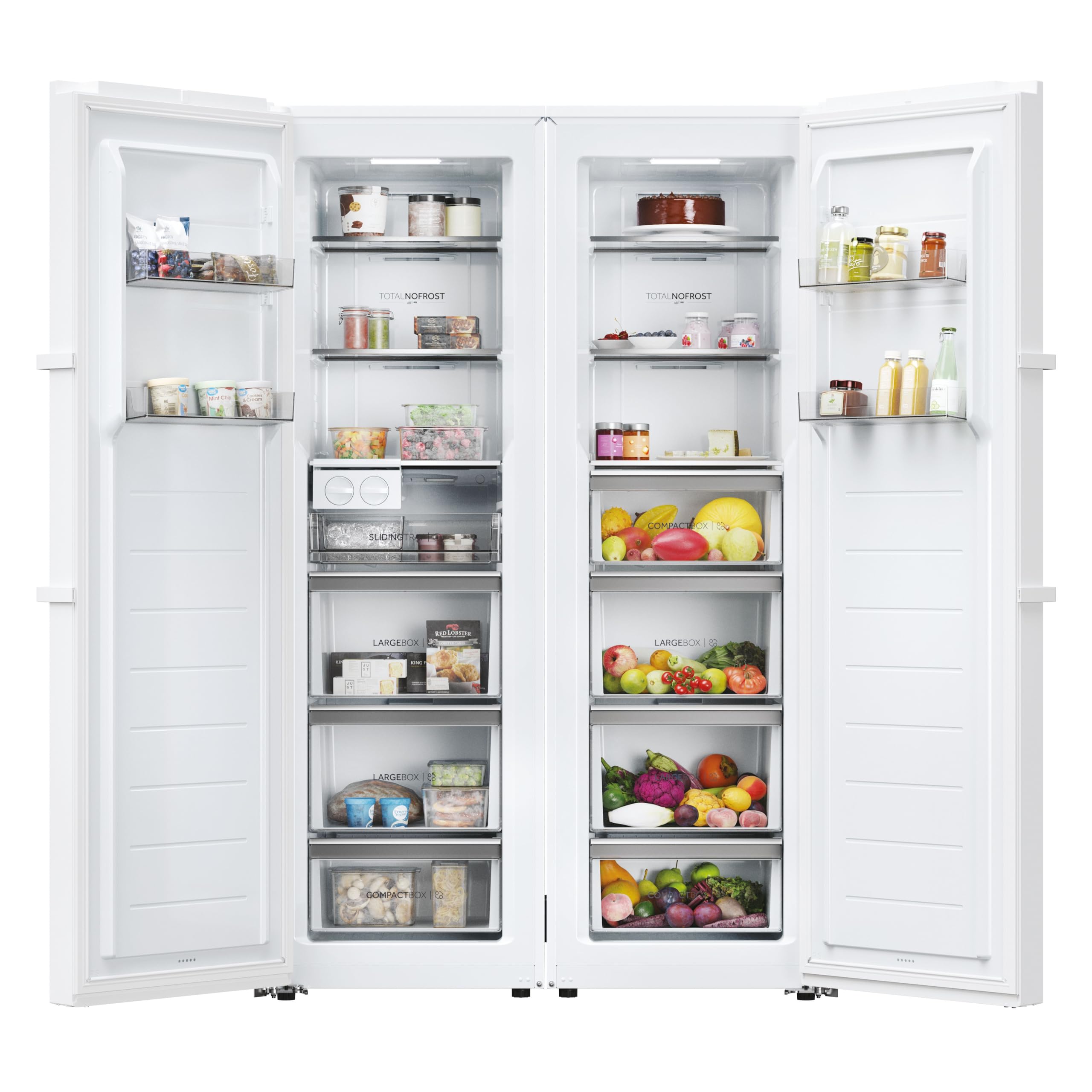 Haier Congelatore con sbrinamento automatico e macchina per cubetti di ghiaccio I Instaswitch H4F306WDH1 I Total No Frost congelatore, capacità 301 l, utilizzabile anche come frigorifero I Freezer con