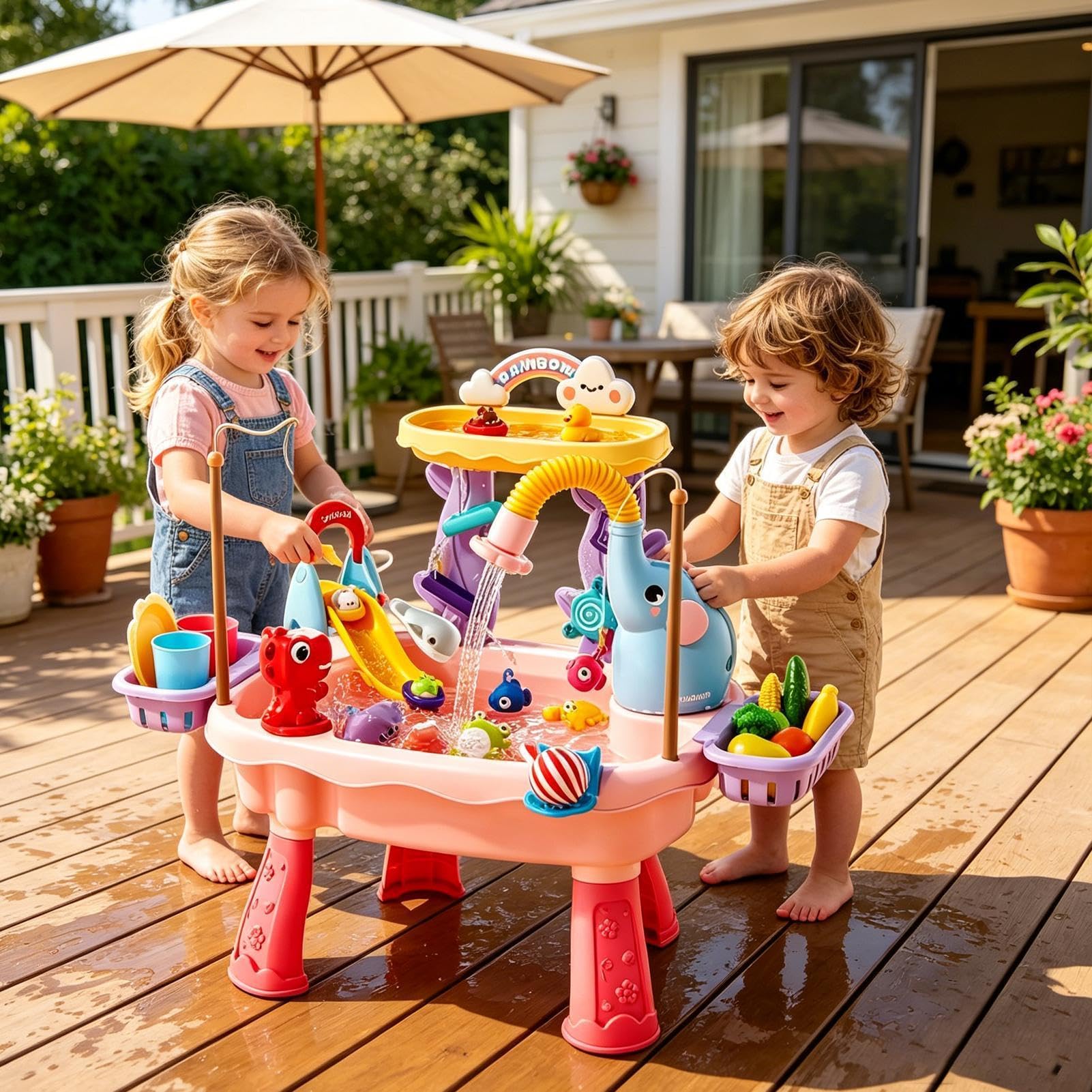 Stolik Wodny Dla Dzieci Zabawki Ogrodowe na Lato | Zabawka Wędkarska Dla Dzieci Dla Chłopców I Przedszkolaków Na Podwórko Patio Plażę Kemping Do Żłobka Domu Łazienki Pokoju