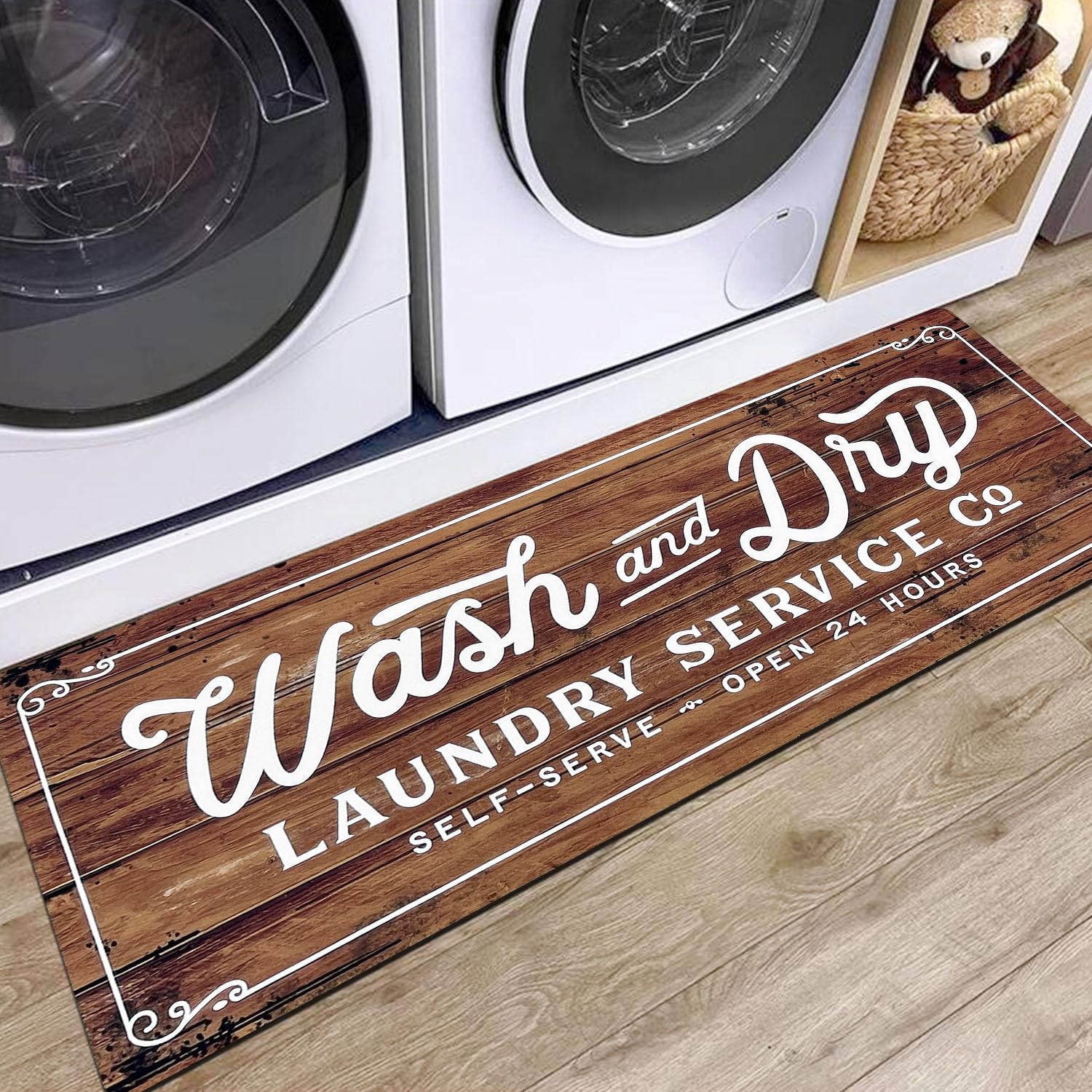 KOZYFLY Laundry Room Rug Runner 20"x48" Non Slip Kitchen Rugs Washable Laundry Room Mat Waterproof Mudroom Floor Carpet Runner Farmhouse Decor,