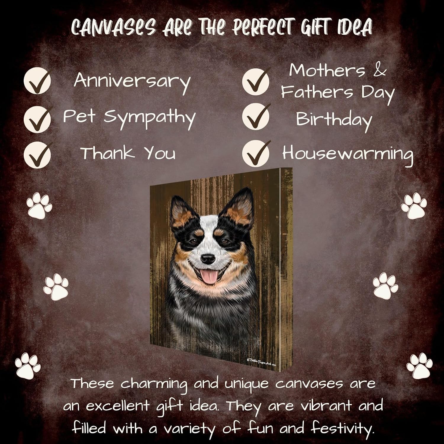 Doggie of the Day Rustic with Australian Cattle Dogs Canvas Wall Art - Premium Quality Ready to Hang Room Decor - Flat Rolled 11" x 14"