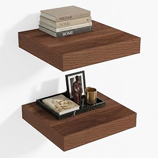 Heimlove 12 x 12 Deep Floating Shelves Wall Mounted Set of 2 Walnut
