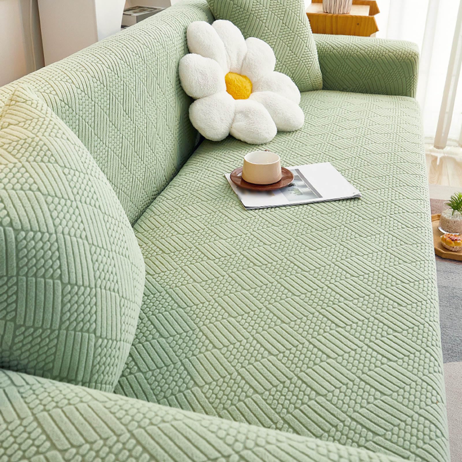 Stretch Sofa Slipcover, Universal Couch Cover Non Slip Soft Sofa Cover with Elastic Bottom, Dog Cat Pets Friendly Washable Furniture Protector for 3 Cushion Couch (M(2 Seater 145-185cm), Green3)