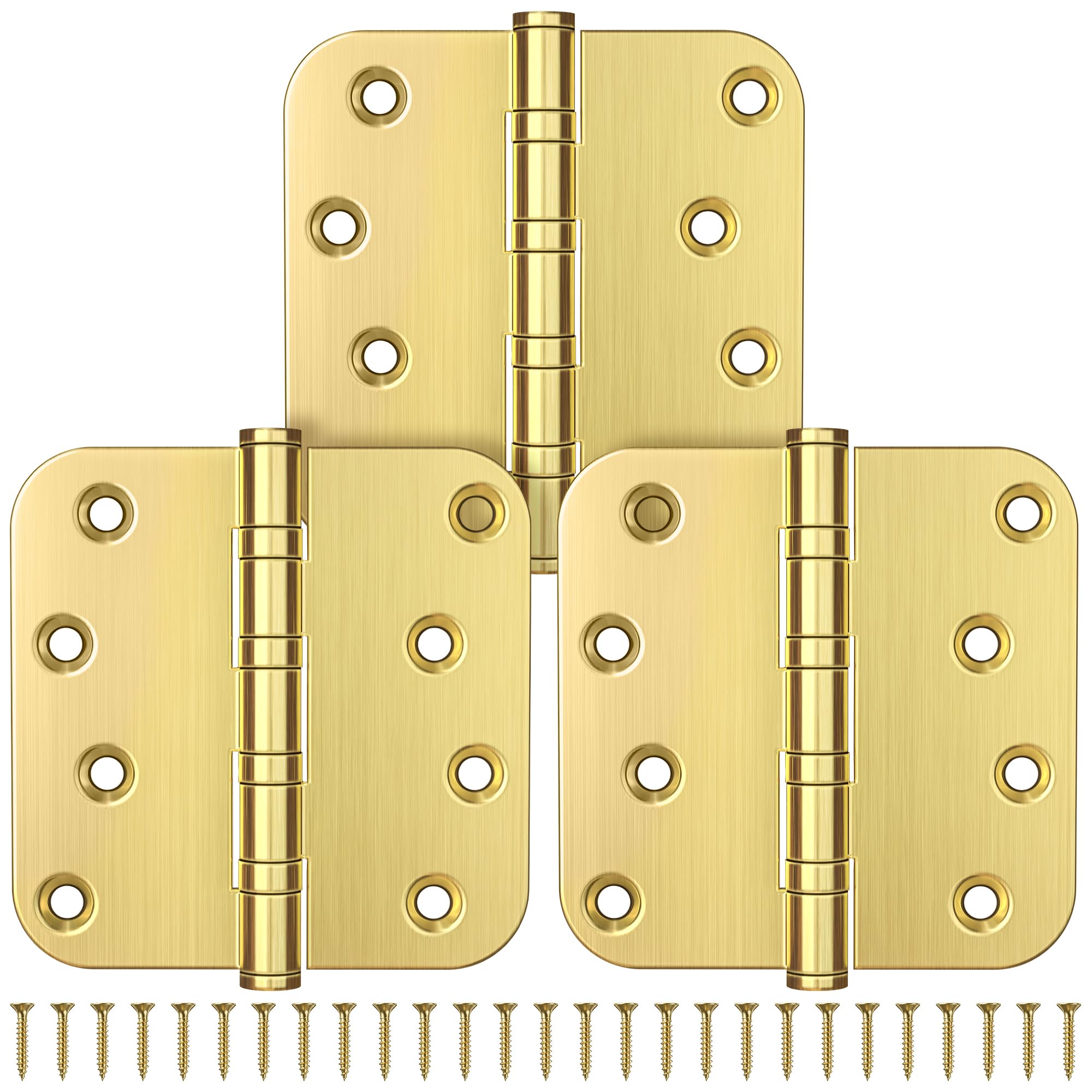 KOLET Ball Bearing Door Hinges, 4 x 4 Inch, 5/8" Radius Brushed Gold,3 Pack