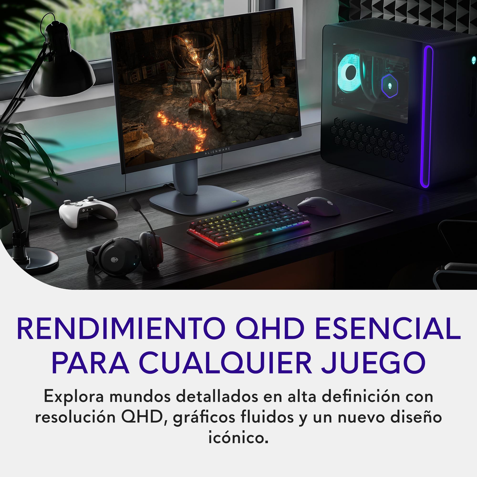 Alienware 27 Monitor Gaming - AW2725DM, QHD (2560x1440), 180Hz, Fast IPS, 1ms, NVIDIA G-Sync Compatible, AMD FreeSync, 95% DCI-P3, HDR400, DisplayPort, 2 HDMI, 3 USB, 3 Años de Garantía